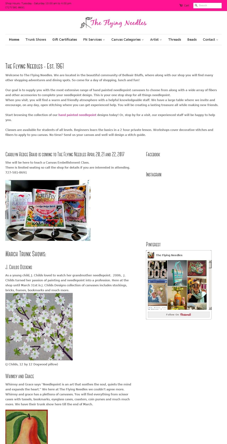 theflyingneedles.com shopify website screenshot