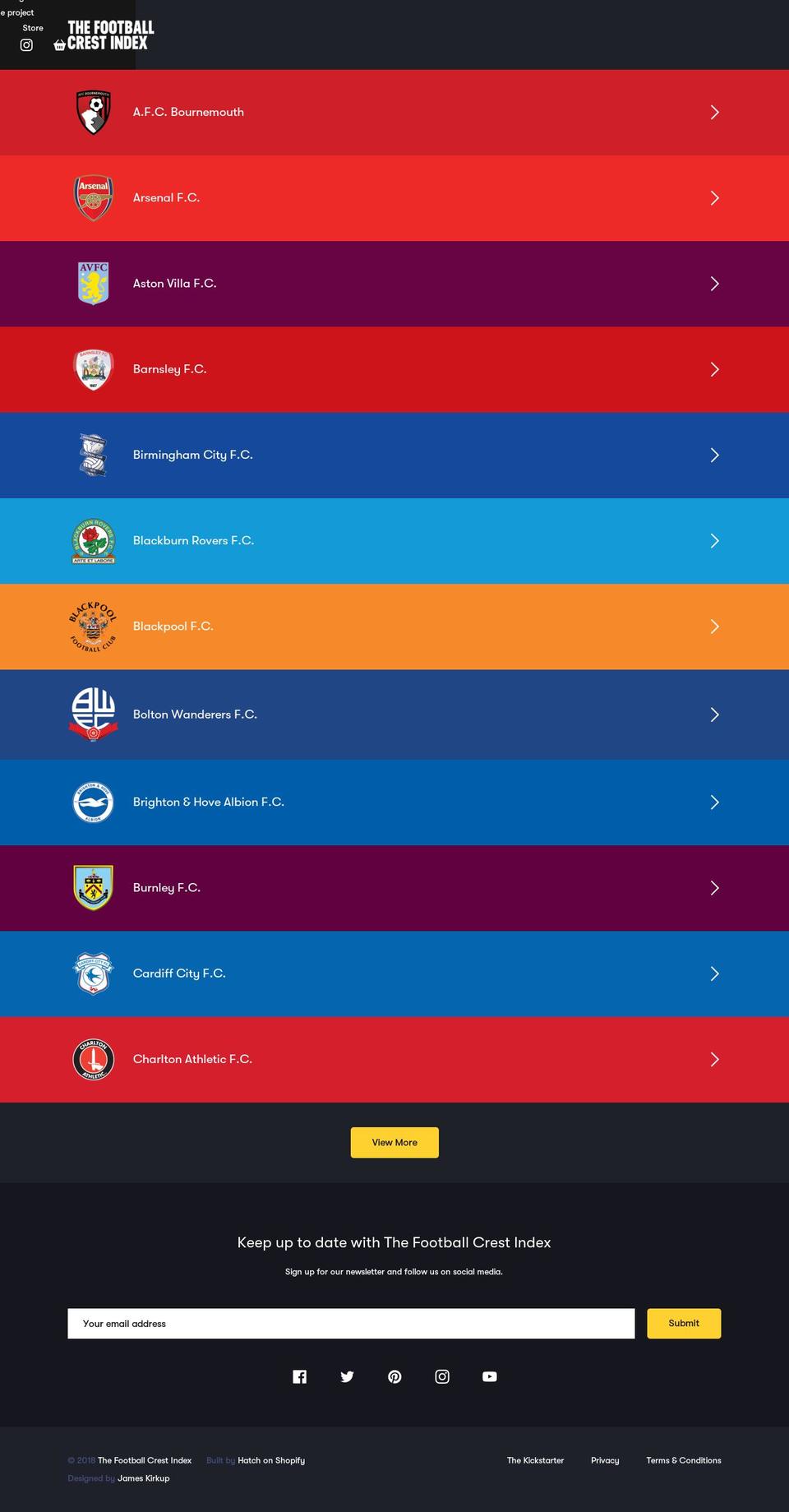thefootballcrestindex.com shopify website screenshot