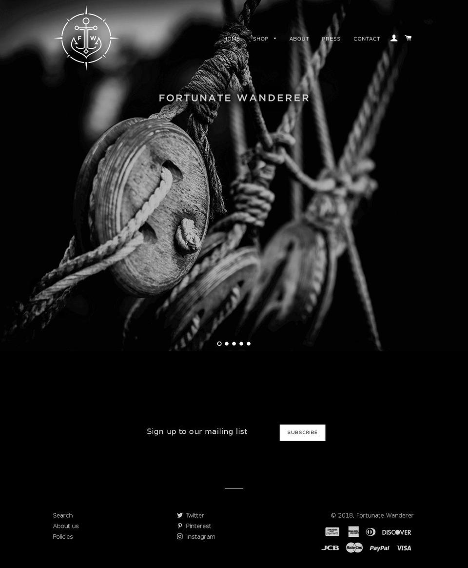 thefortunatewanderer.com shopify website screenshot