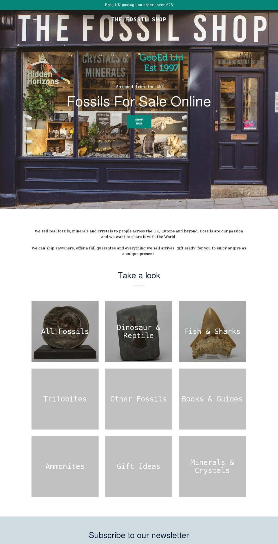thefossilshop.co.uk shopify website screenshot