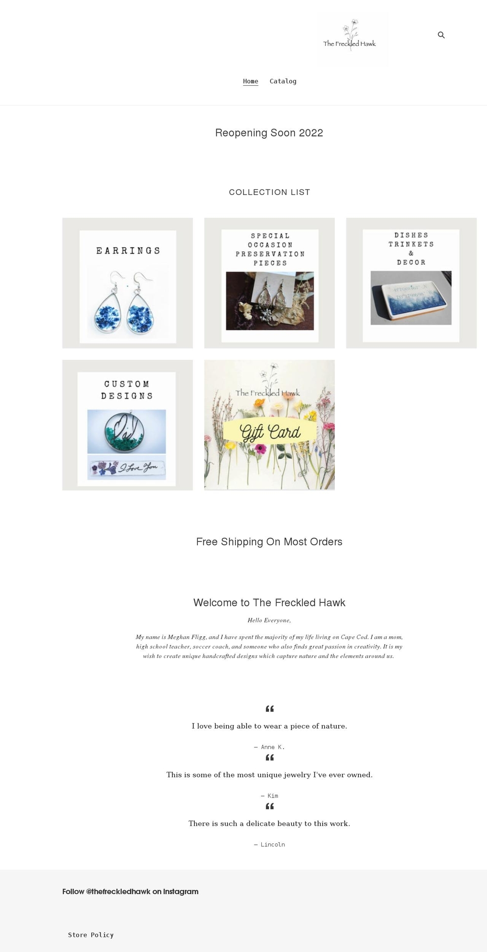 thefreckledhawk.com shopify website screenshot