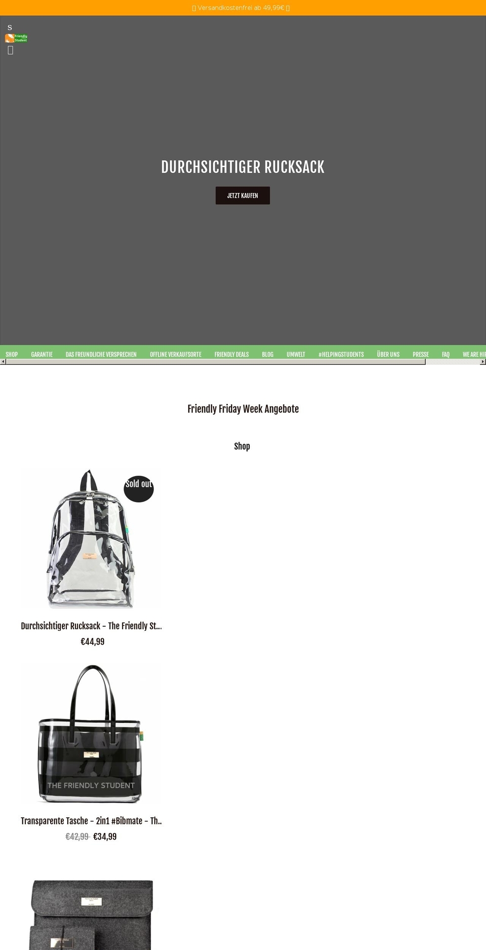 thefriendlystudent.com shopify website screenshot