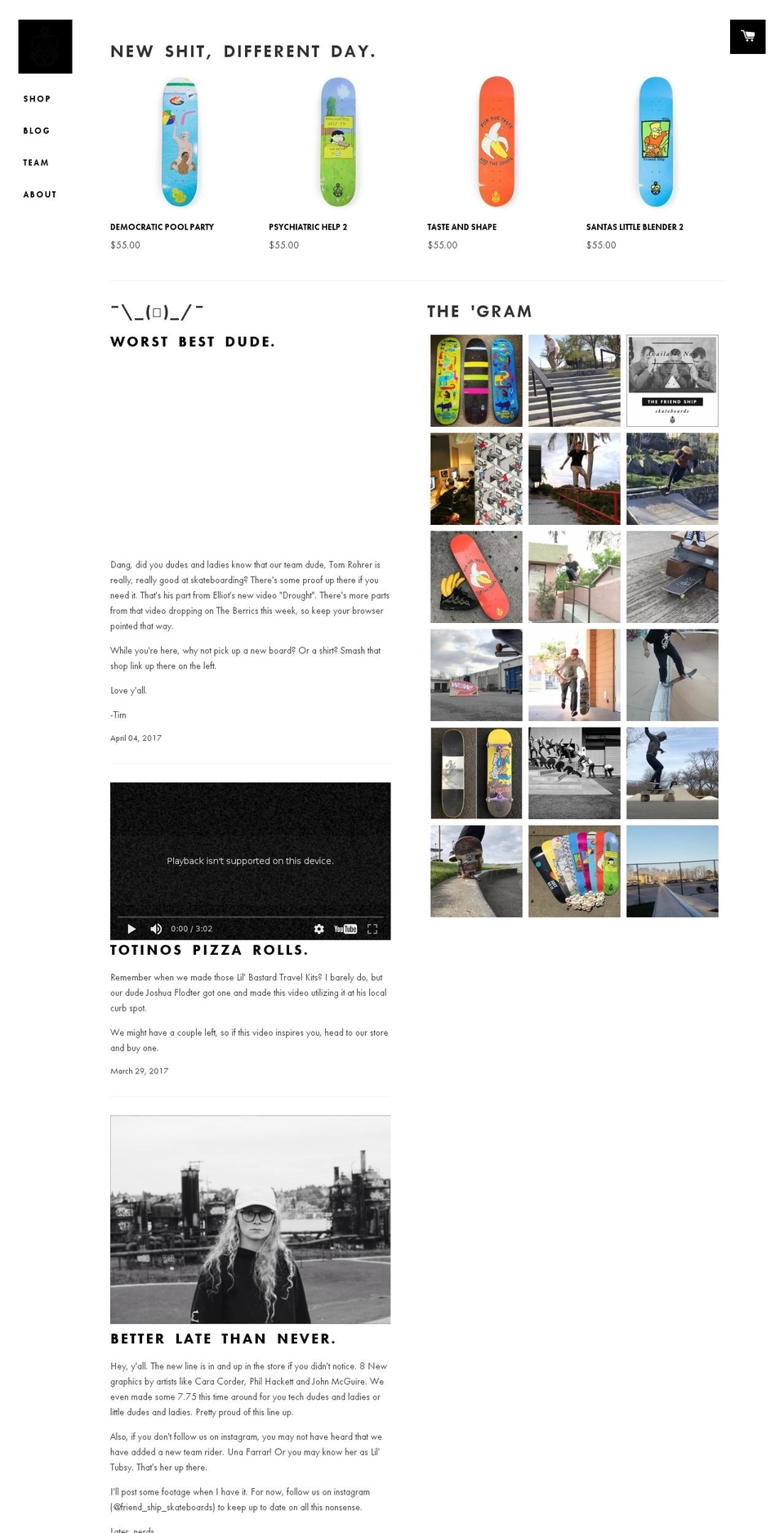 thefriendshipskateboards.com shopify website screenshot