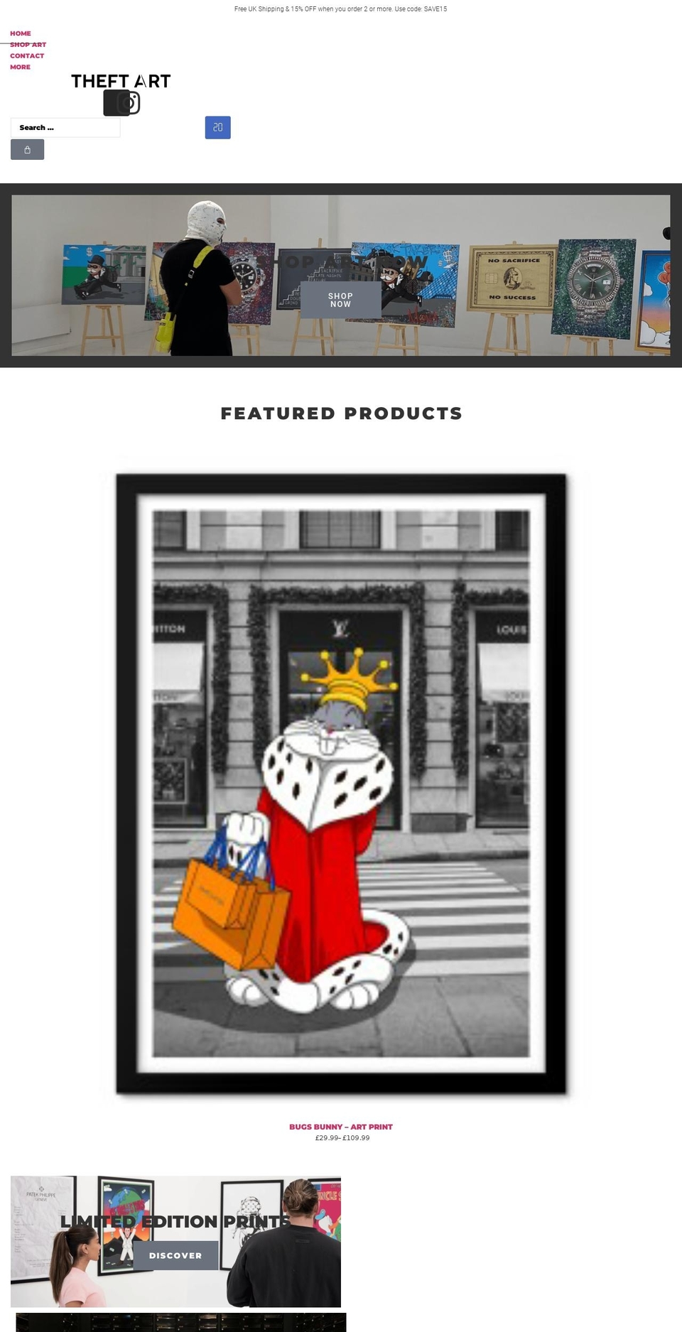 theftart.com shopify website screenshot