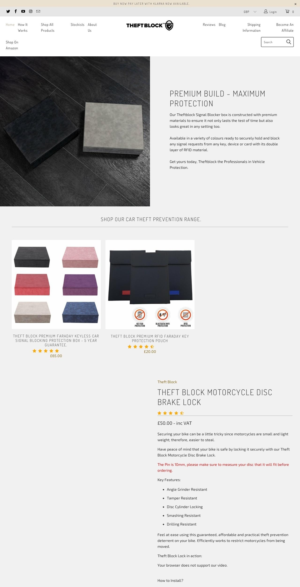 theftblock.com shopify website screenshot