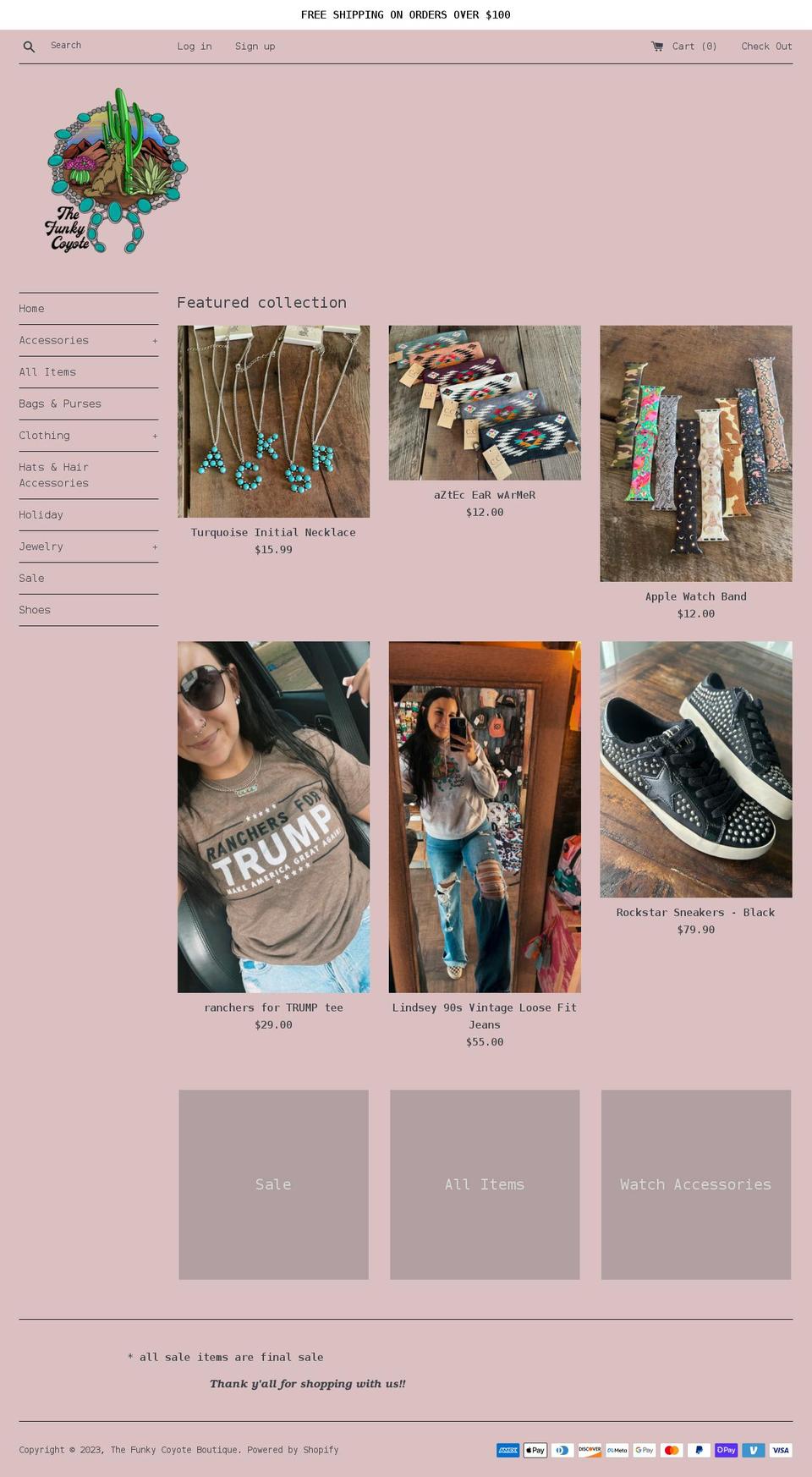 thefunkycoyoteboutique.com shopify website screenshot
