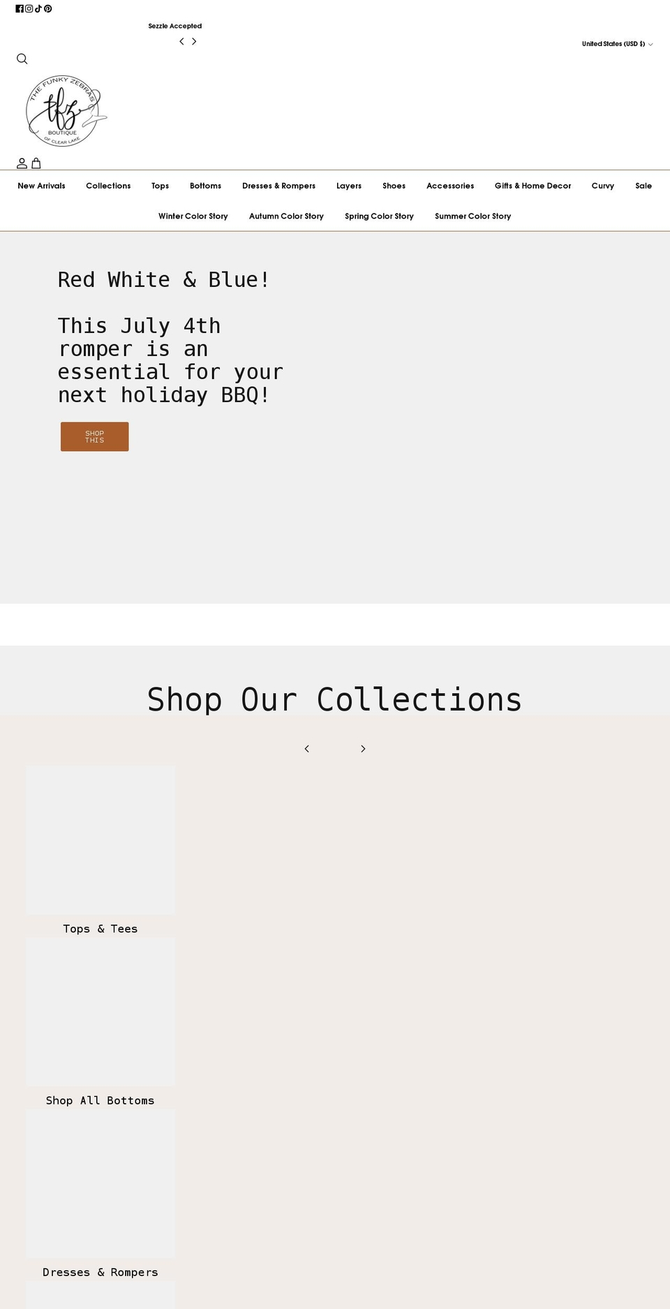 thefunkyzebrasclearlake.com shopify website screenshot