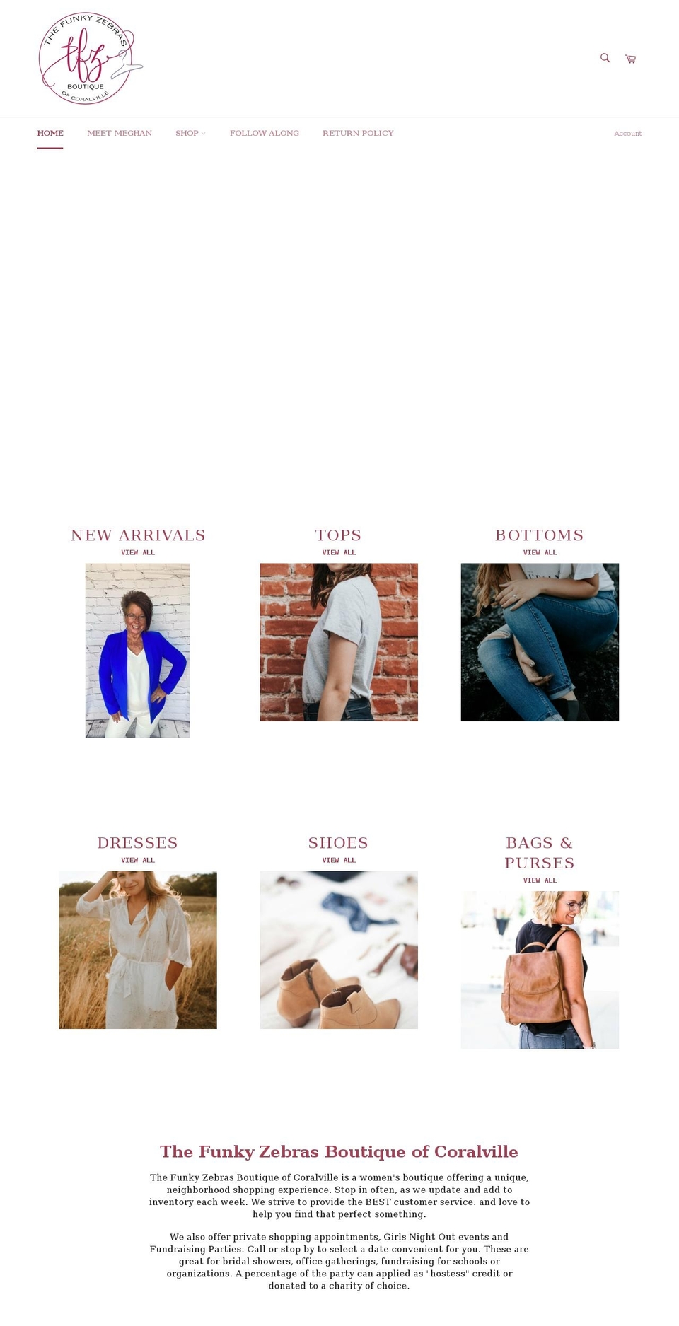 thefunkyzebrascoralville.com shopify website screenshot