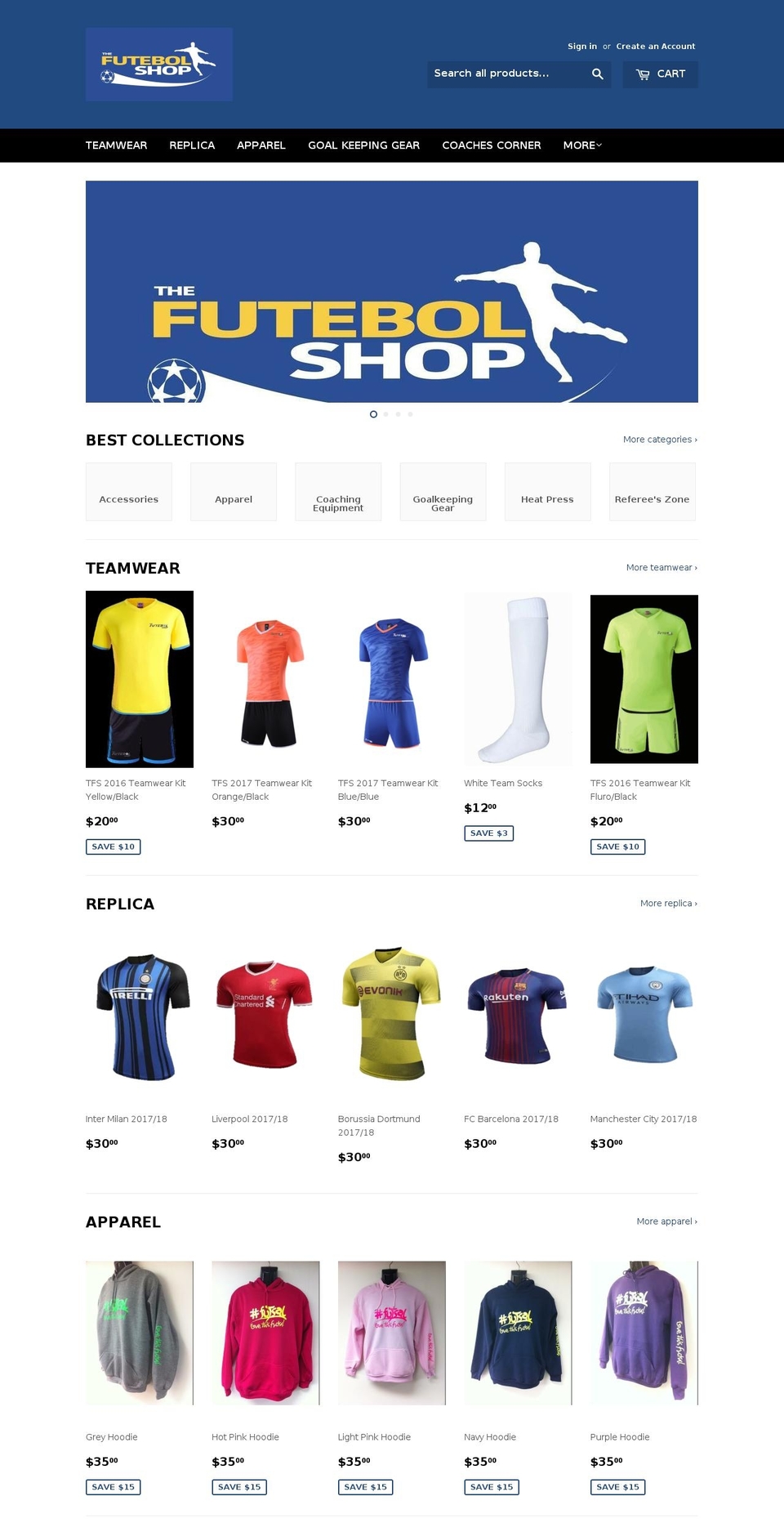 thefutebolshop.com — Shopify storefront screenshot