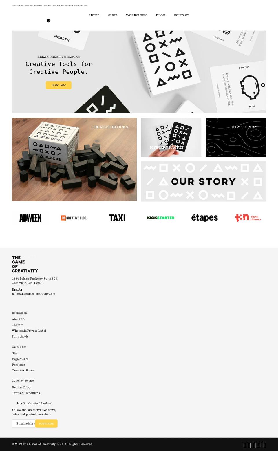 thegameofcreativity.com — Shopify storefront screenshot