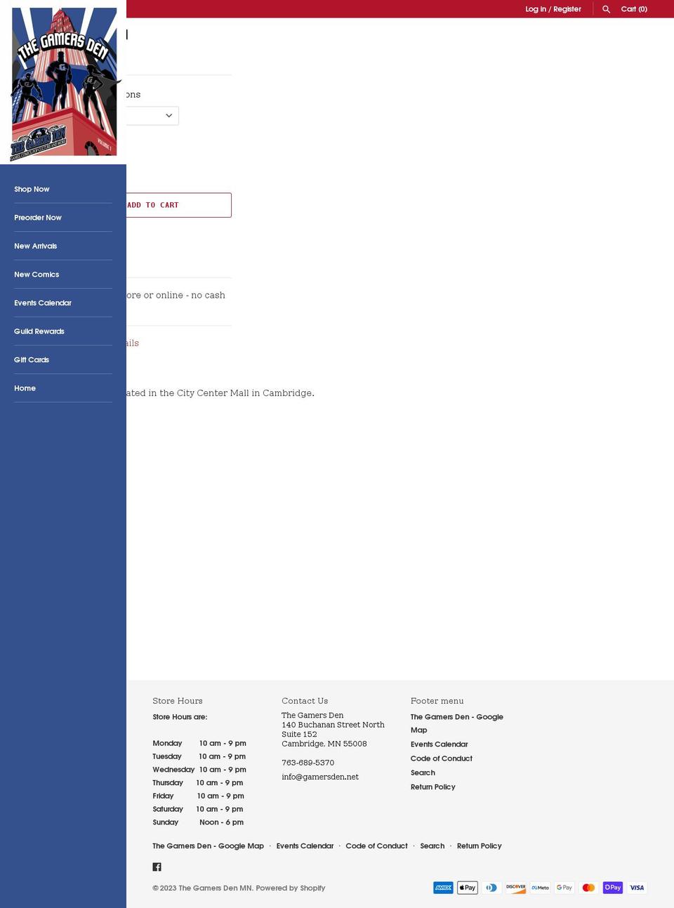 thegamersden.com shopify website screenshot