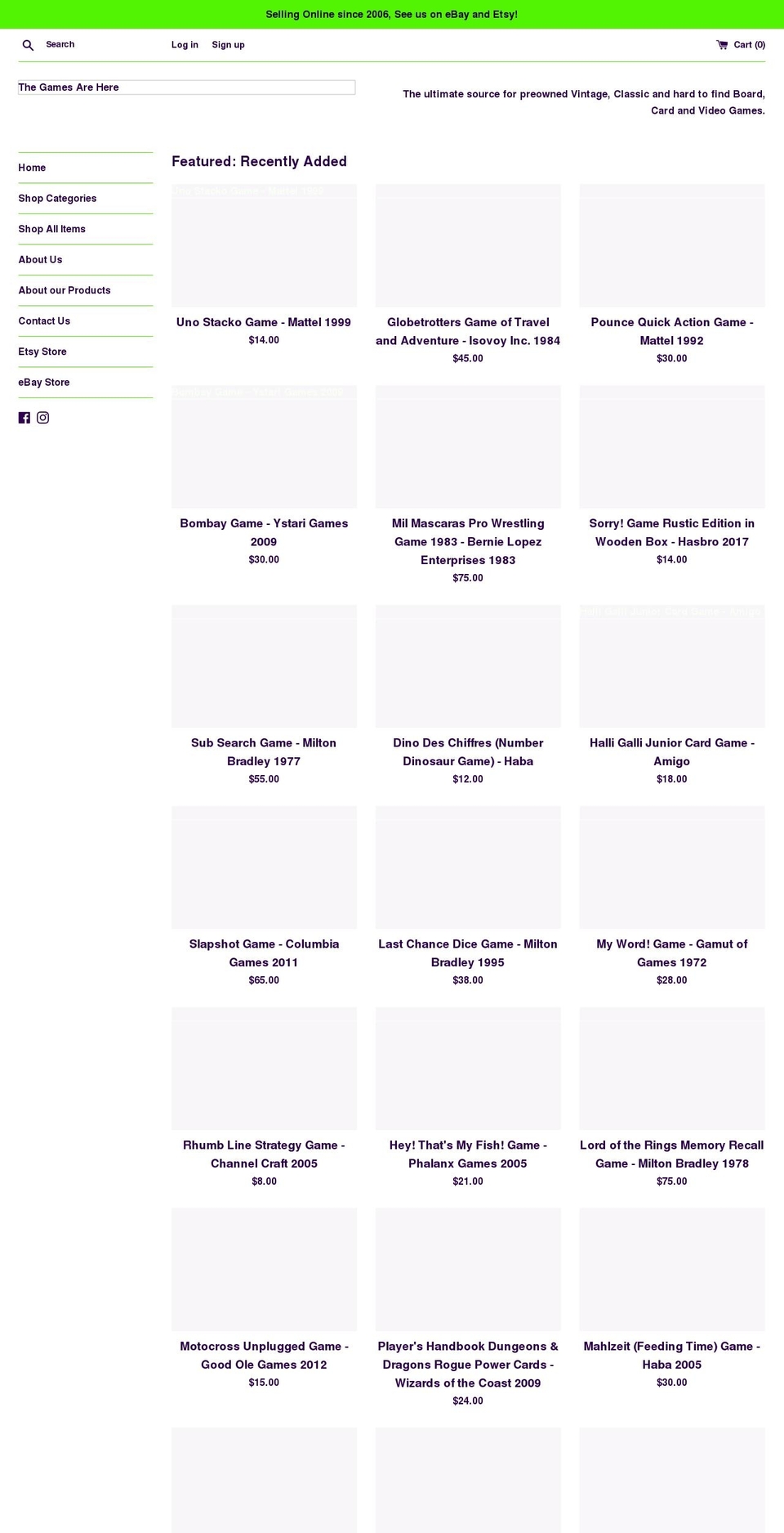 thegamesarehere.com shopify website screenshot