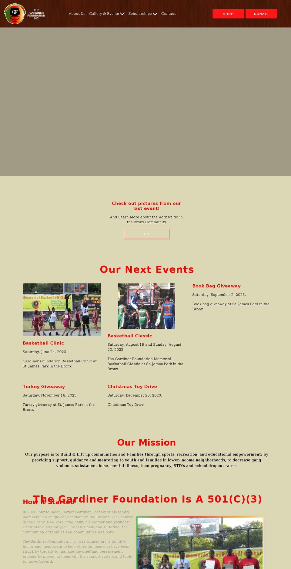 thegardinerfoundation.org shopify website screenshot
