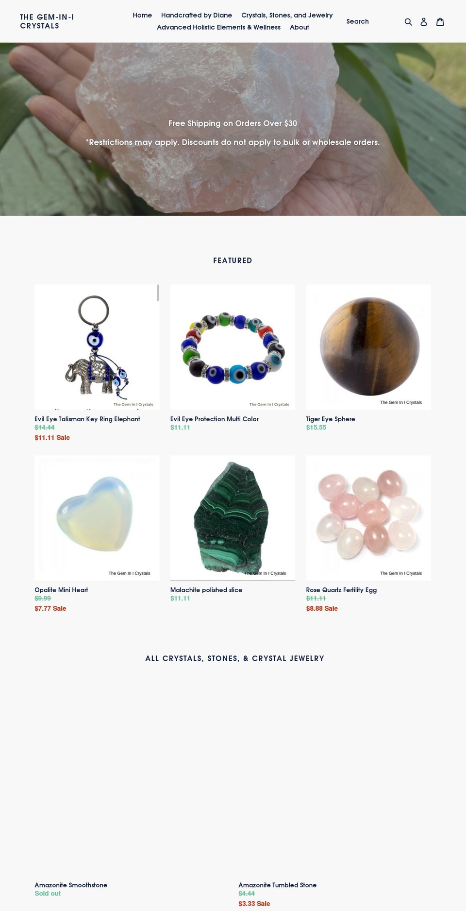 thegeminicrystals.com shopify website screenshot