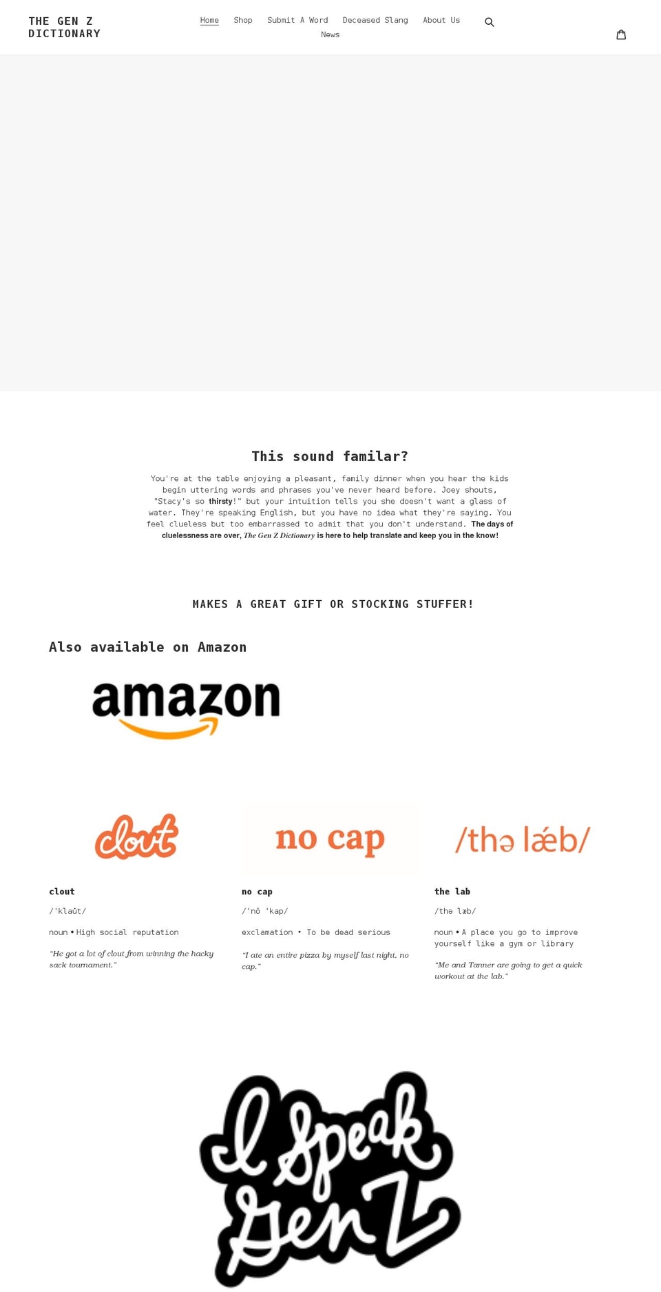 thegenzdictionary.com shopify website screenshot