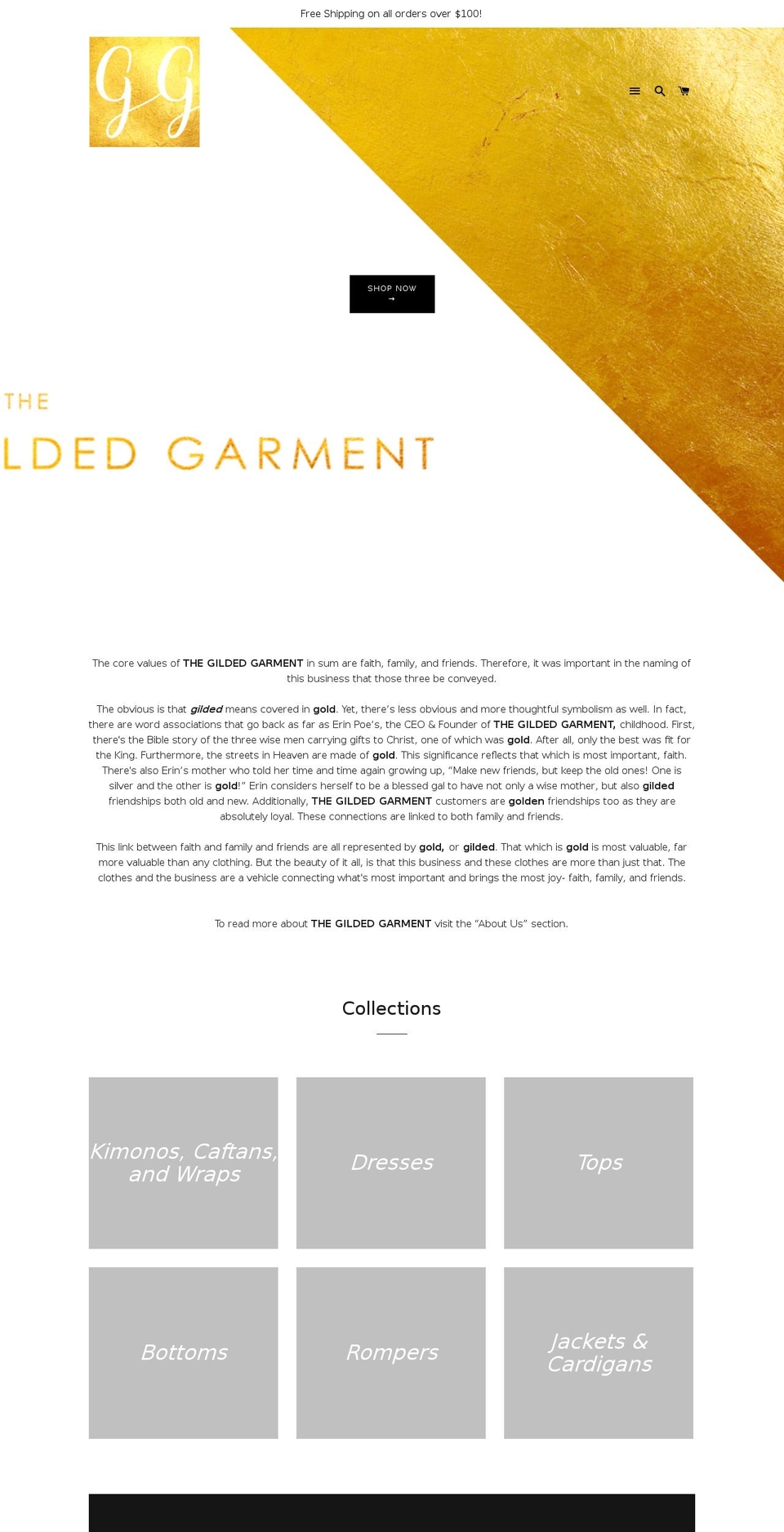 thegildedgarment.com — Shopify storefront screenshot
