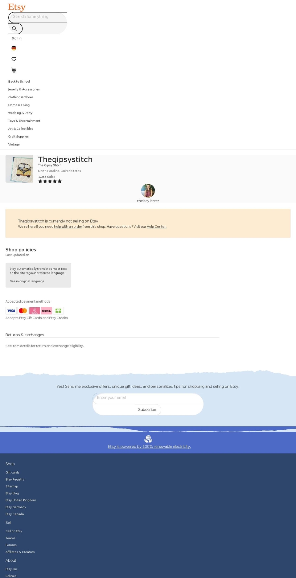 thegipsystitch.com — Shopify storefront screenshot