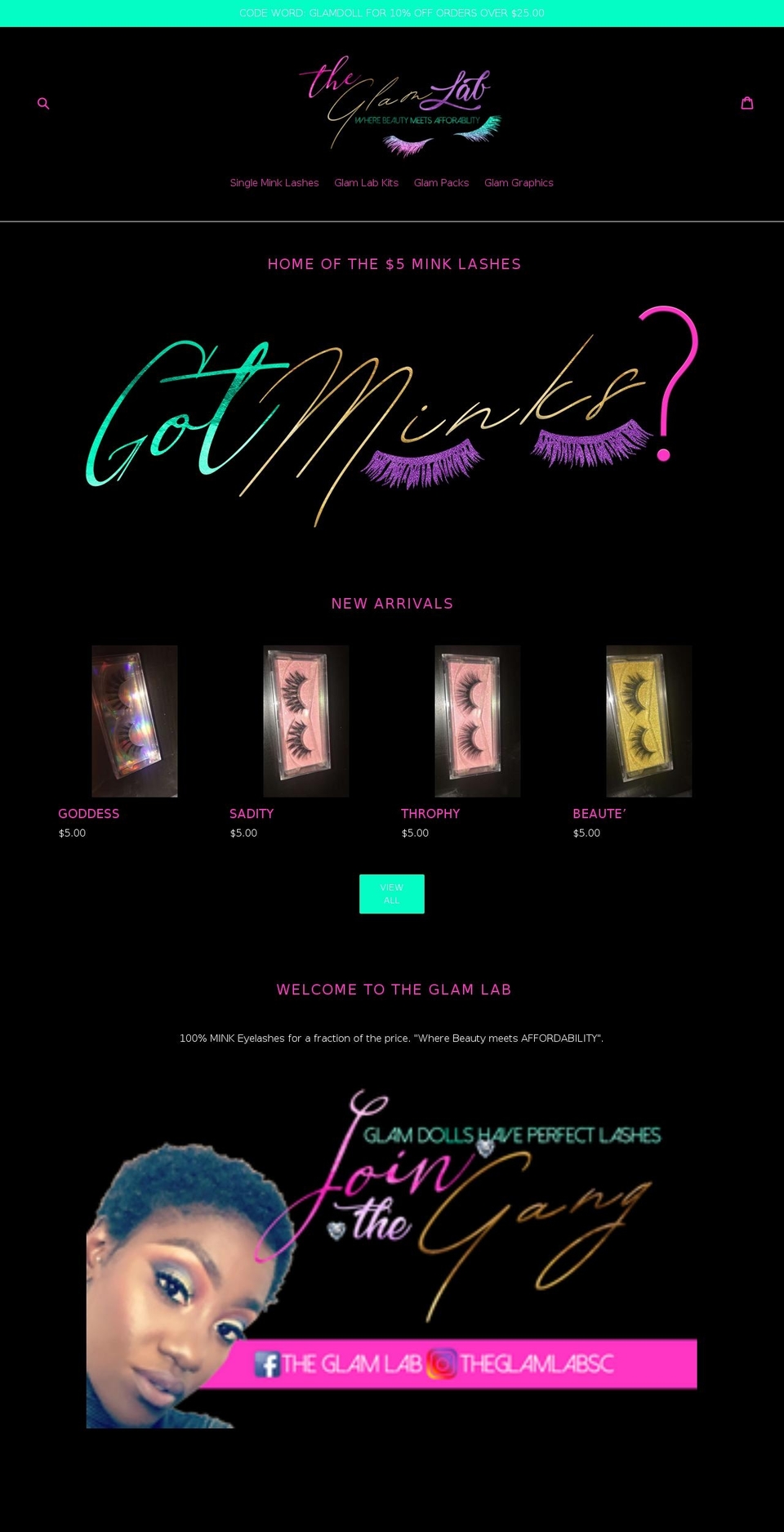 theglamlab.net shopify website screenshot