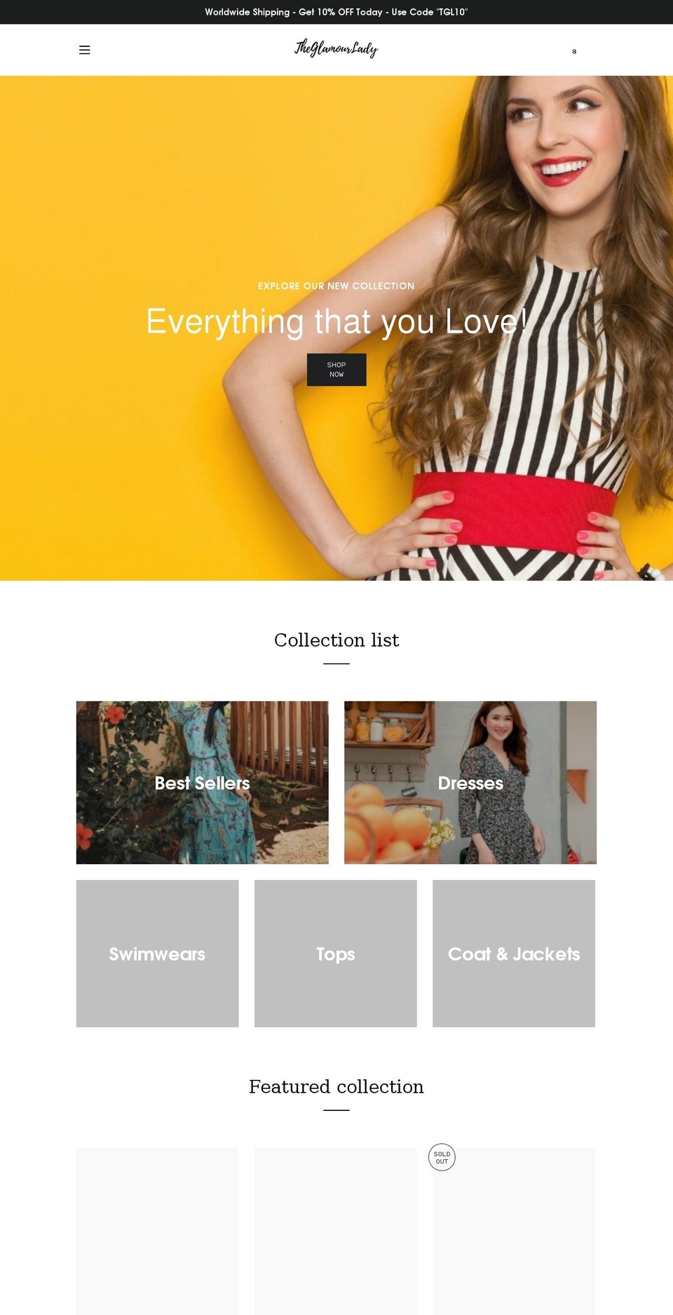 theglamourlady.com shopify website screenshot