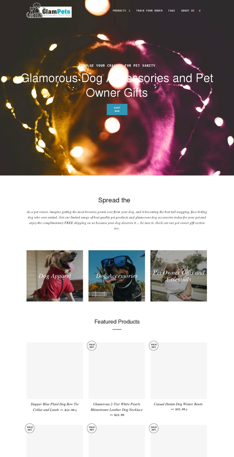 theglampets.com shopify website screenshot