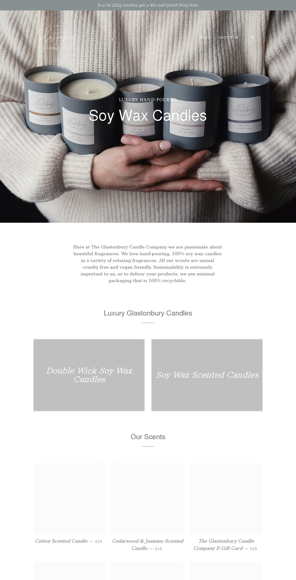theglastonburycandlecompany.com shopify website screenshot