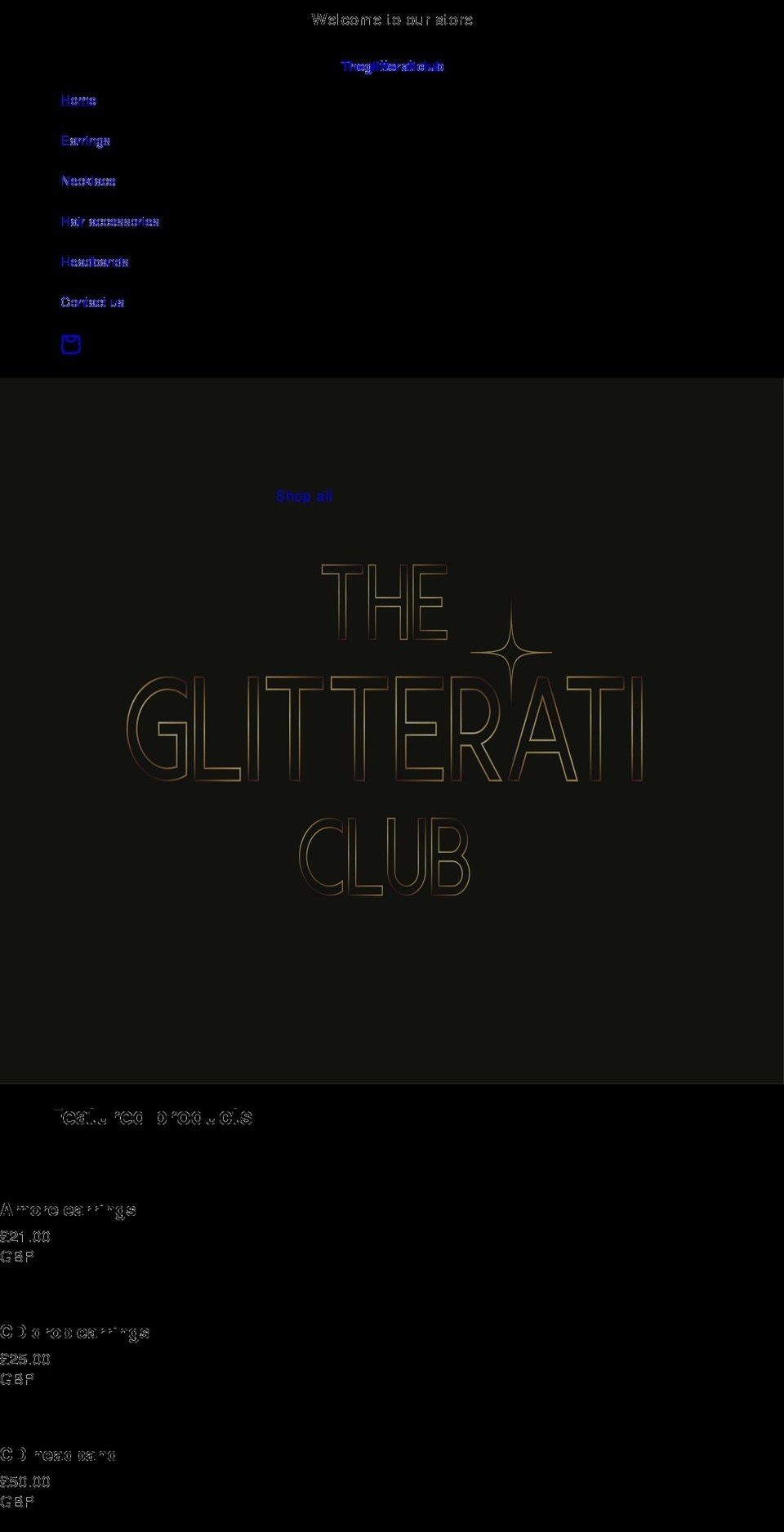 theglitteraticlub.com shopify website screenshot