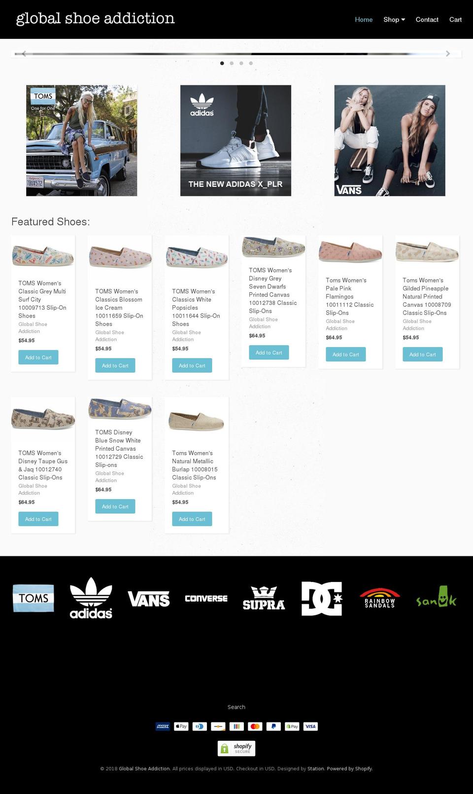 theglobalshoeaddiction.com — Shopify storefront screenshot