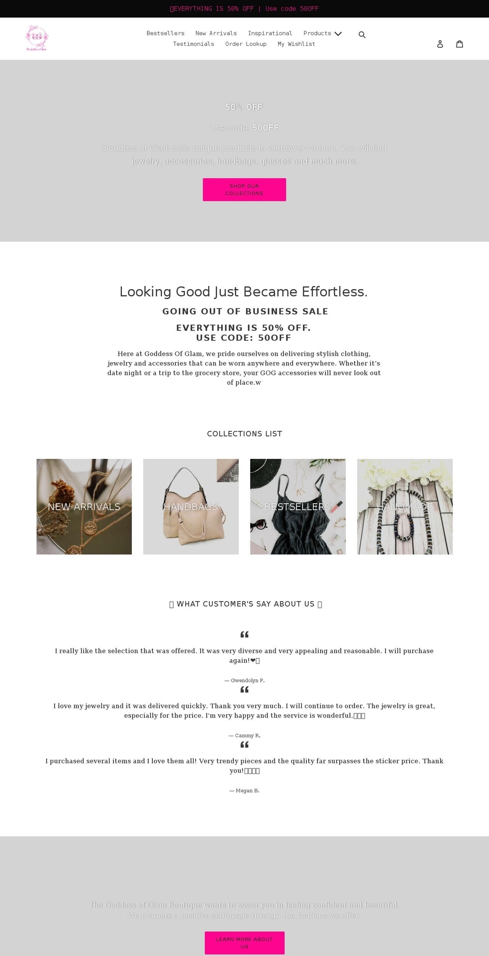 glam Shopify theme site example thegoddessofglam.com