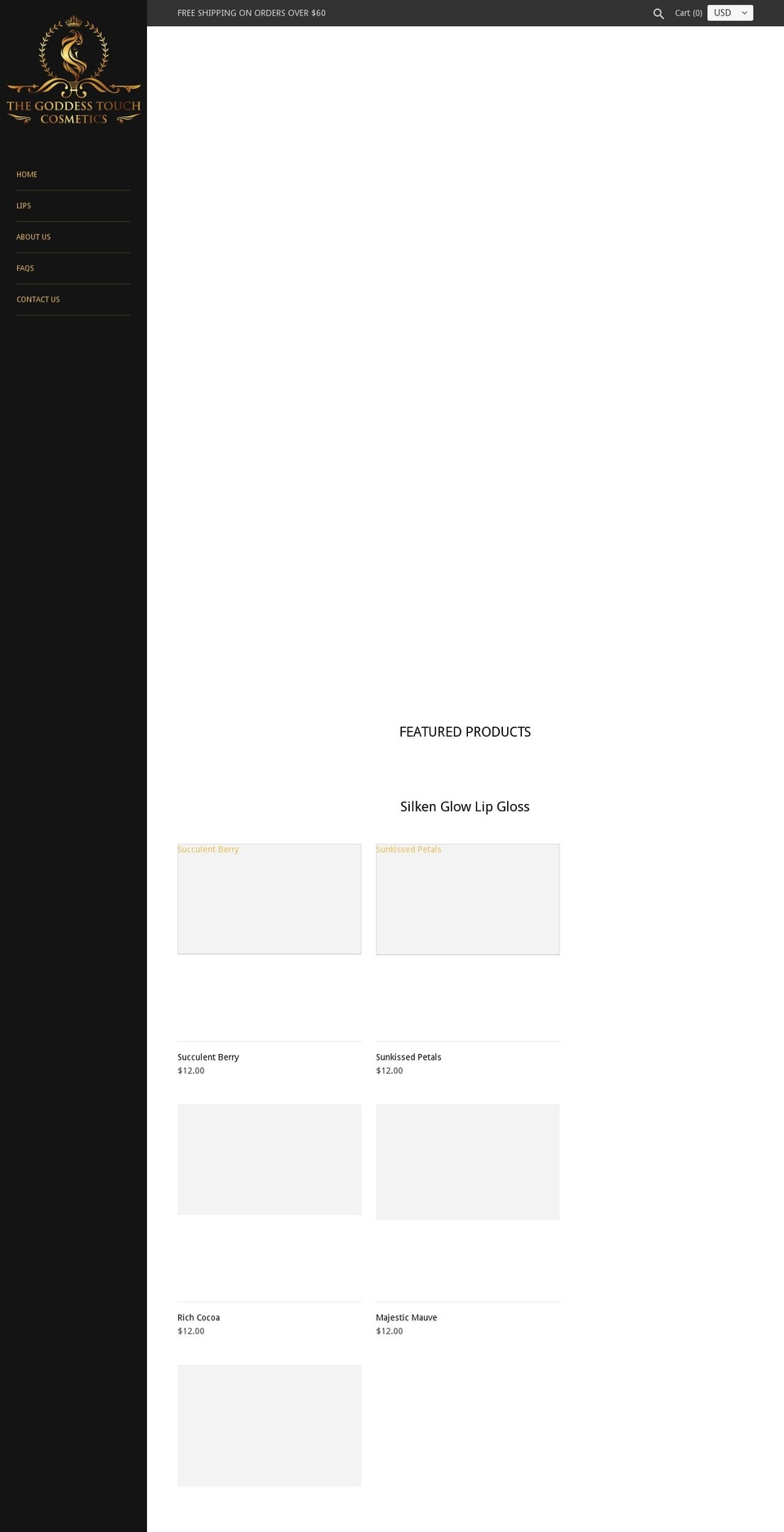 thegoddesstouchcosmetics.com shopify website screenshot