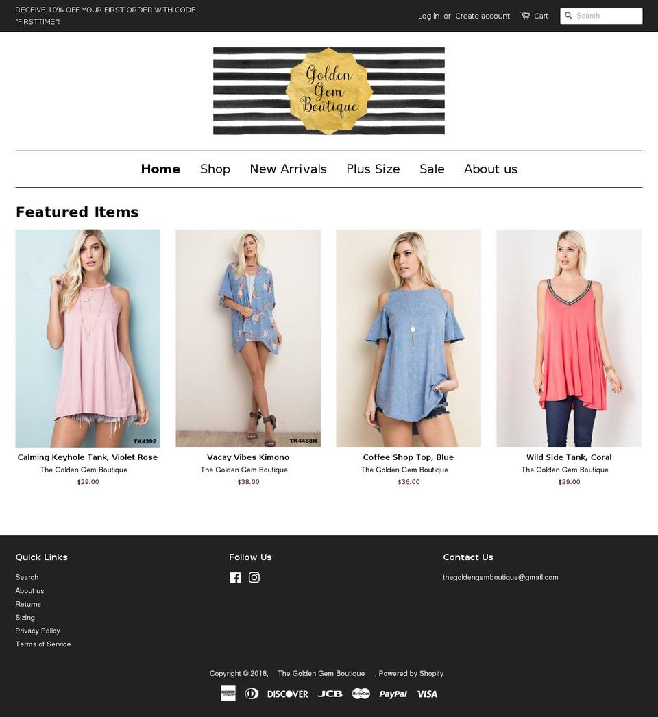 thegoldengemboutique.com — Shopify storefront screenshot