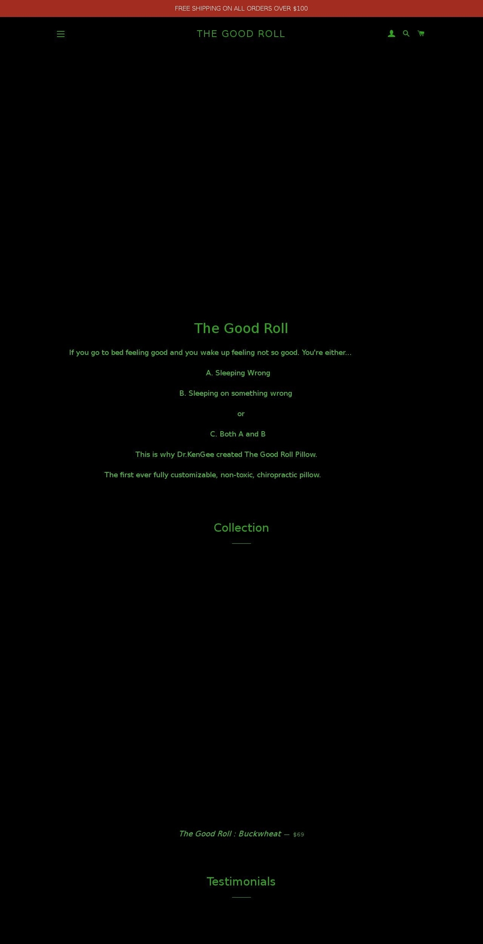 thegoodrollpillow.com — Shopify storefront screenshot