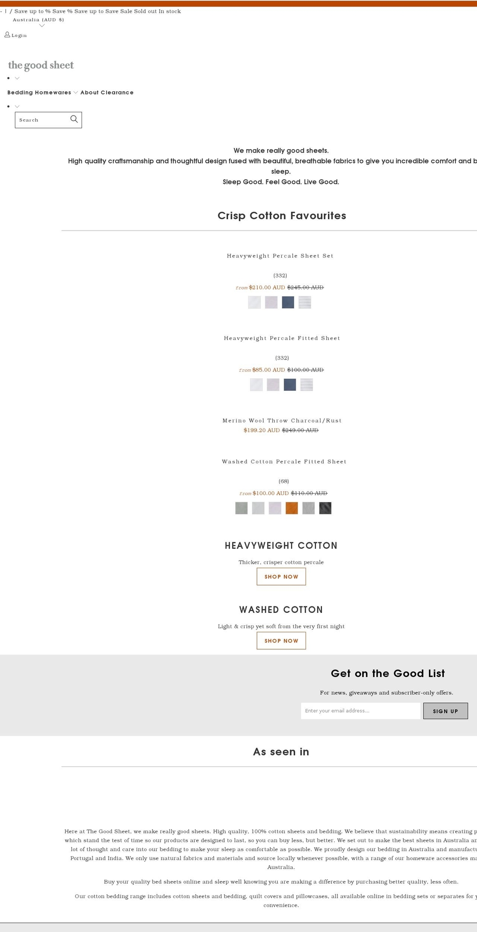 thegoodsheet.com.au shopify website screenshot