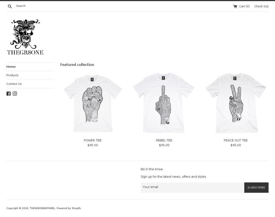 thegr8oneapparel.com — Shopify storefront screenshot