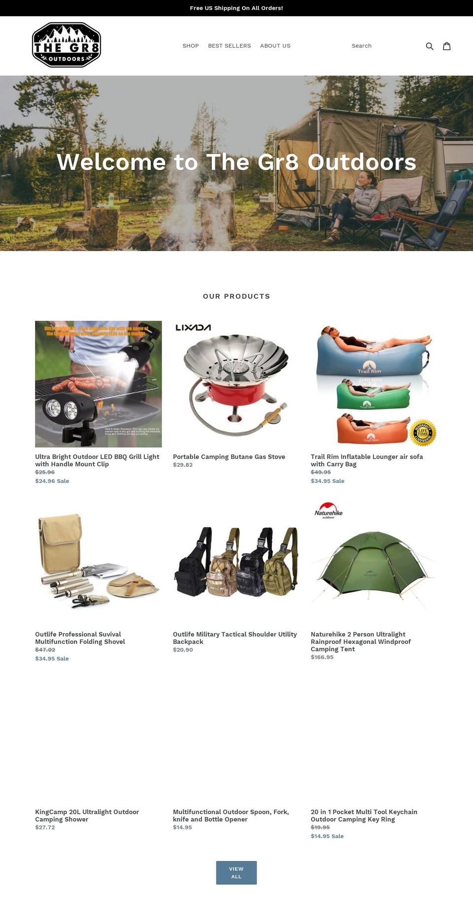 thegr8outdoors.com — Shopify storefront screenshot