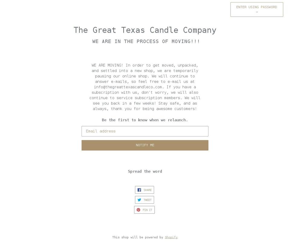 thegreattexascandleco.com shopify website screenshot