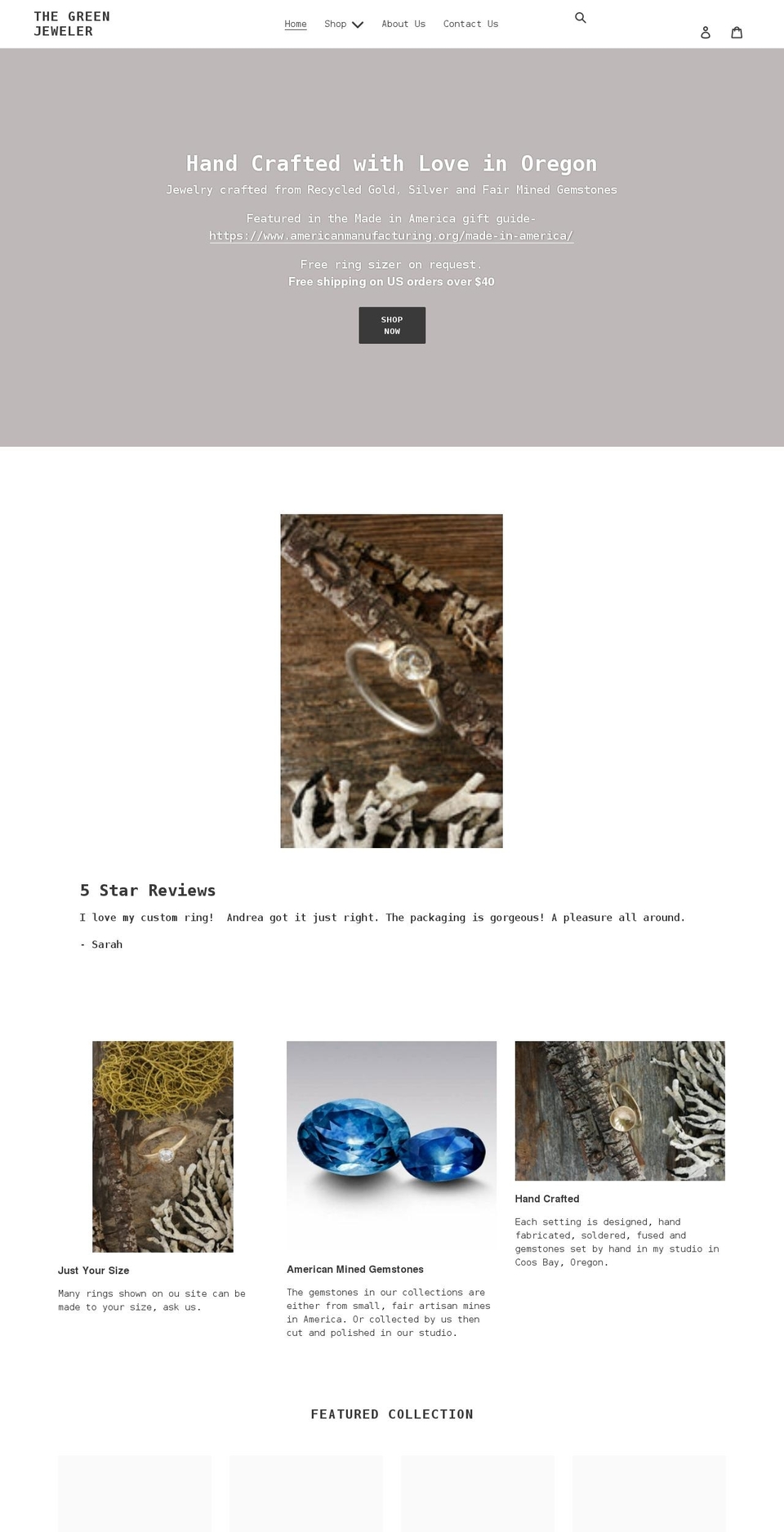 thegreenjewelershop.com shopify website screenshot