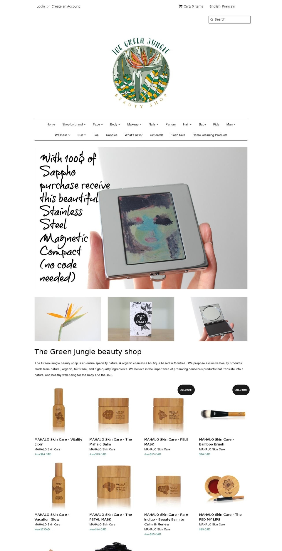 Sense Shopify theme site example thegreenjunglebeautyshop.com