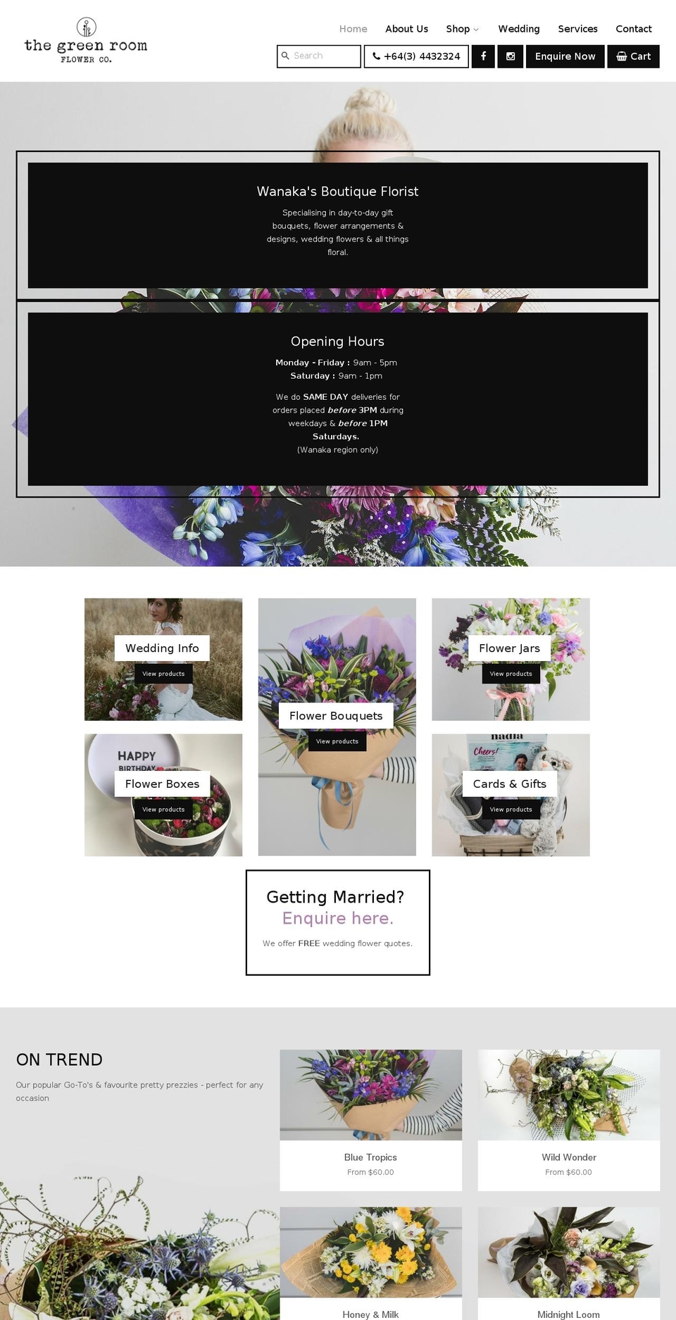 thegreenroomflowerco.co.nz shopify website screenshot