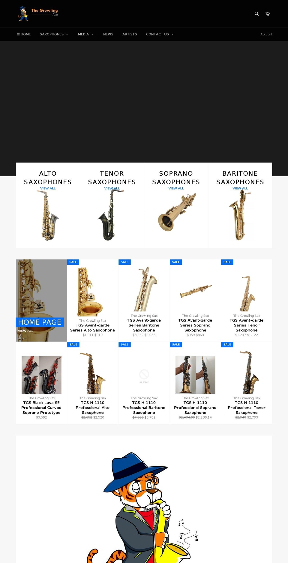 thegrowlingsax.com — Shopify storefront screenshot