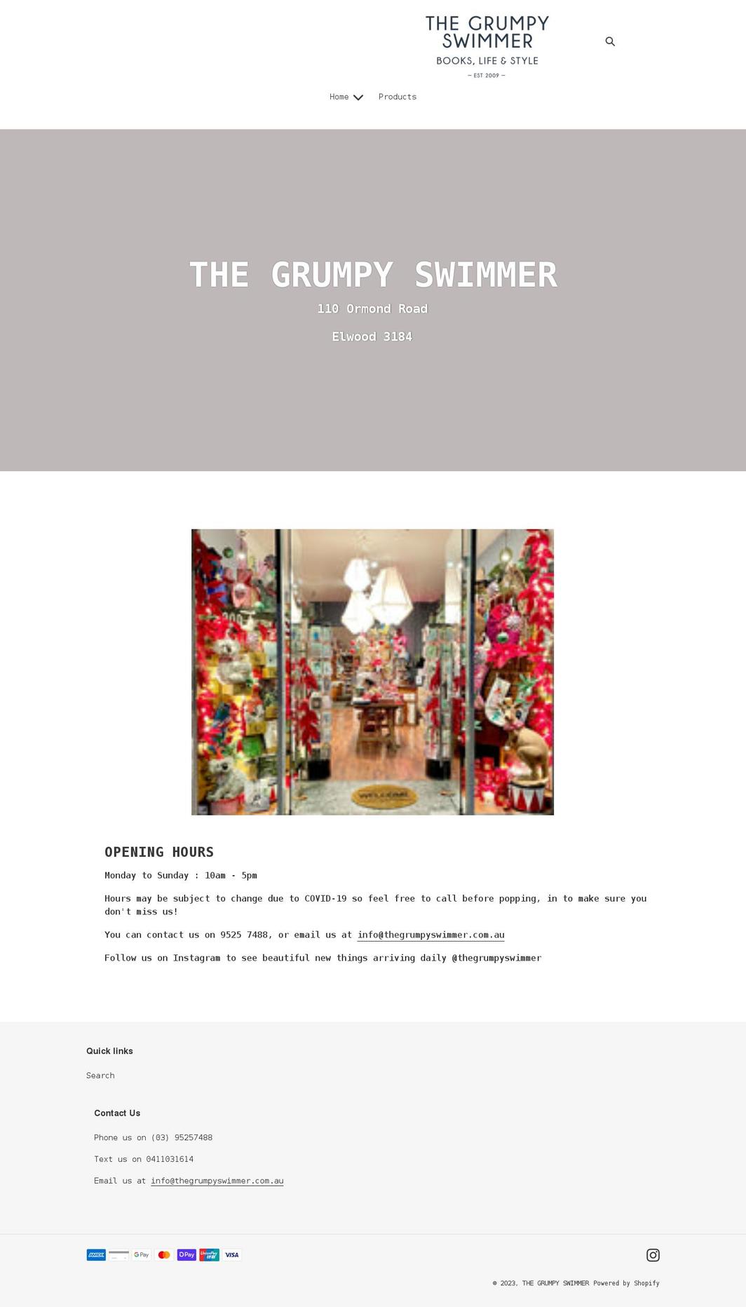 thegrumpyswimmer.com.au shopify website screenshot