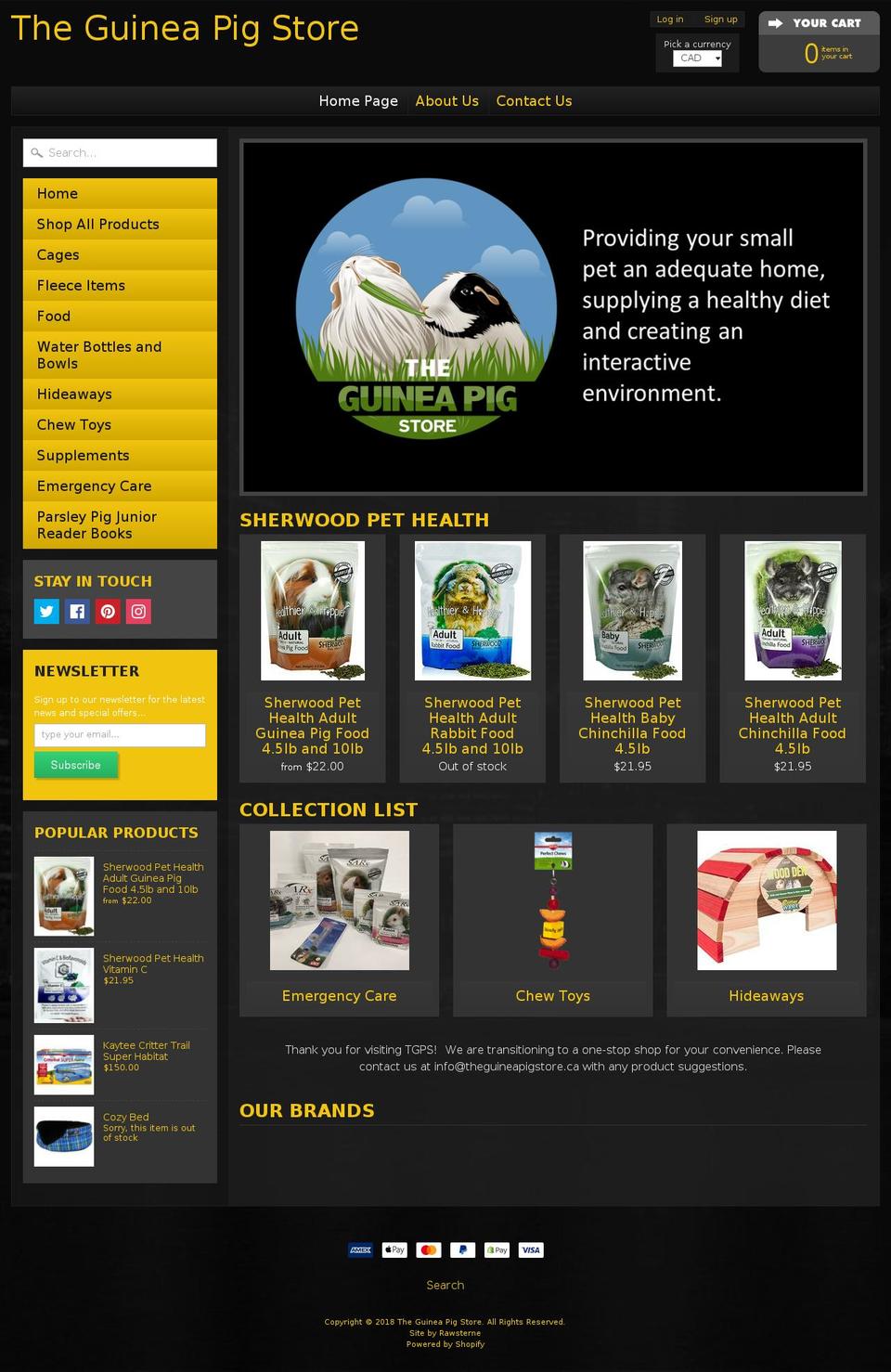 theguineapigstore.ca shopify website screenshot
