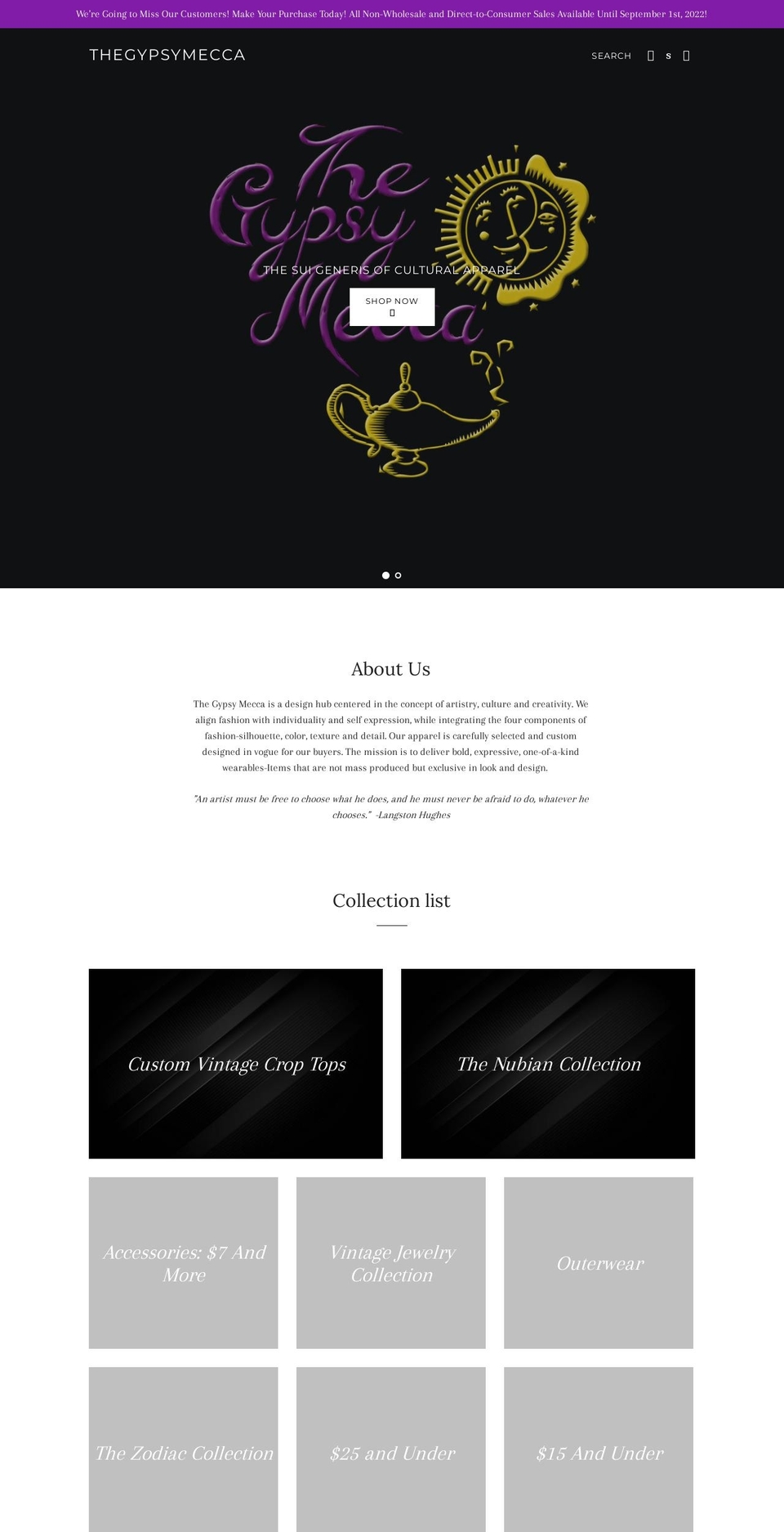 thegypsymecca.com shopify website screenshot