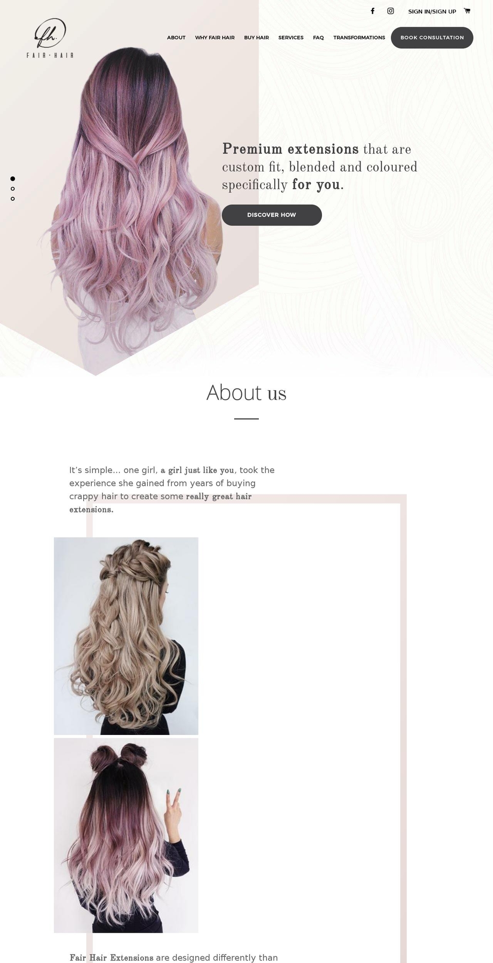 Fair Hair Shopify theme site example thehairextension.com