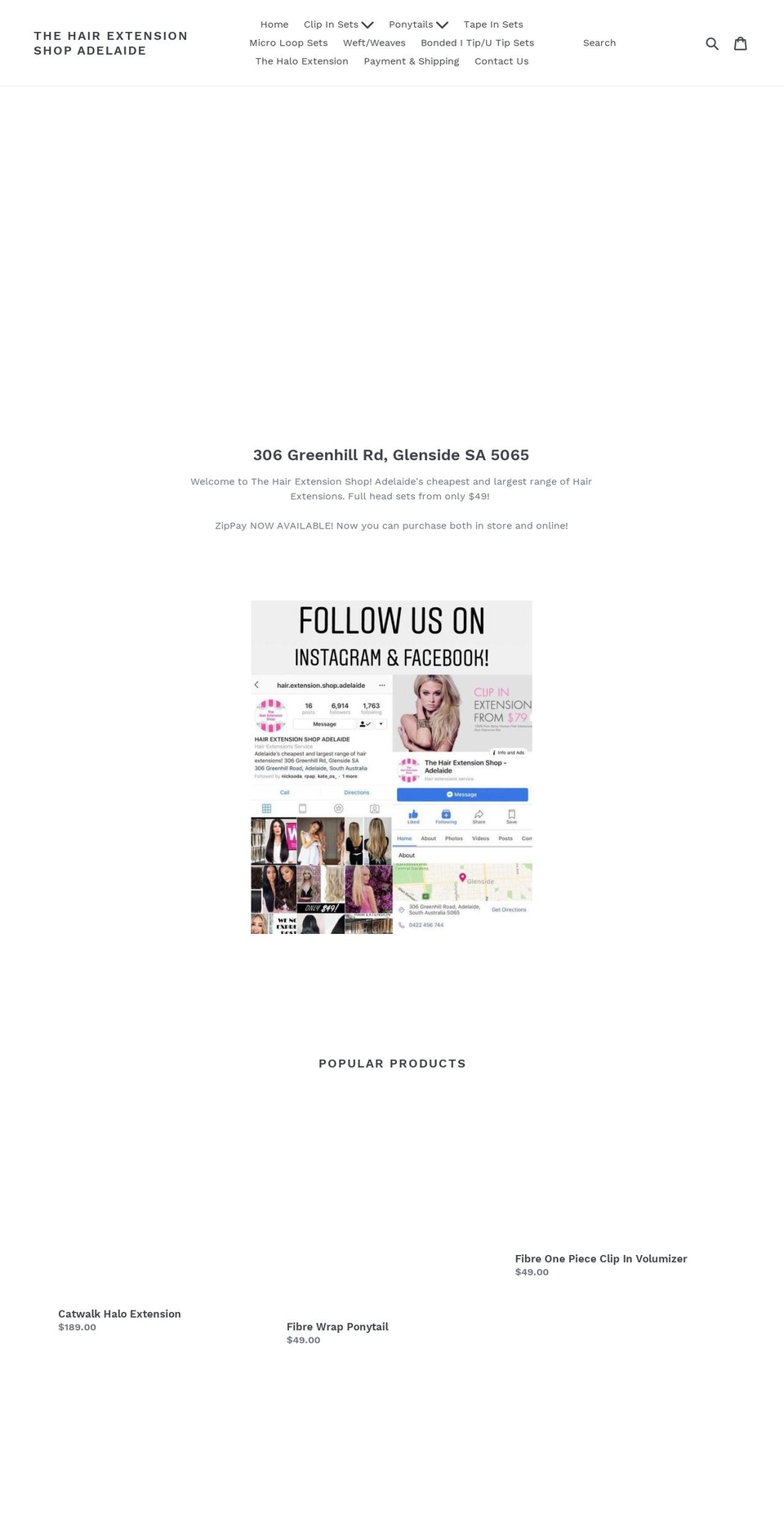 thehairextensionshopadelaide.com — Shopify storefront screenshot