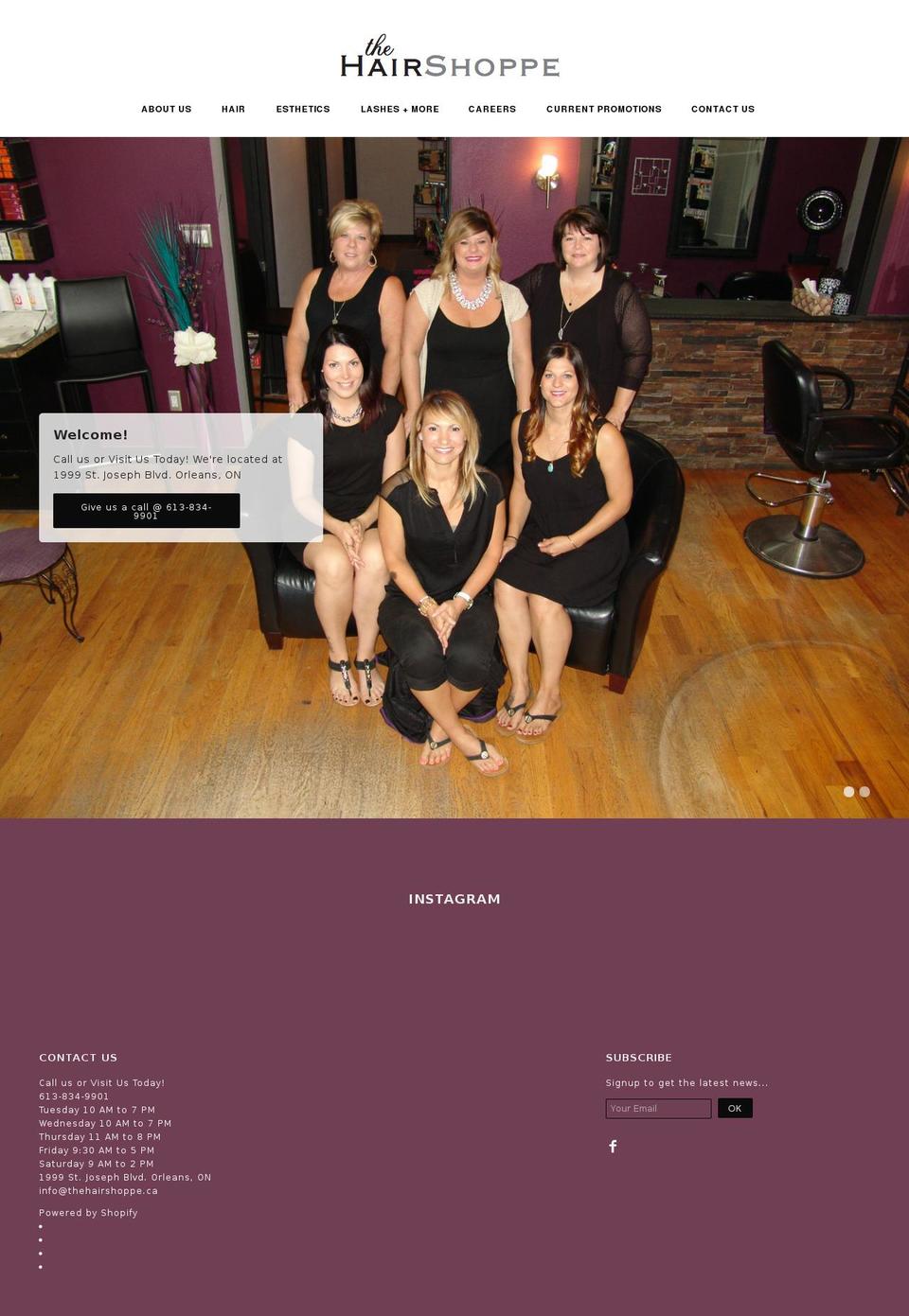 thehairshoppe.ca shopify website screenshot