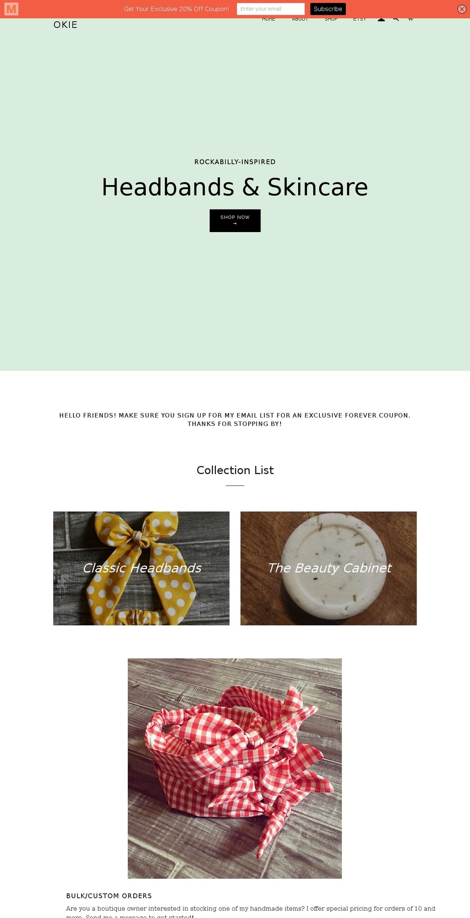 thehandmadeokie.com shopify website screenshot