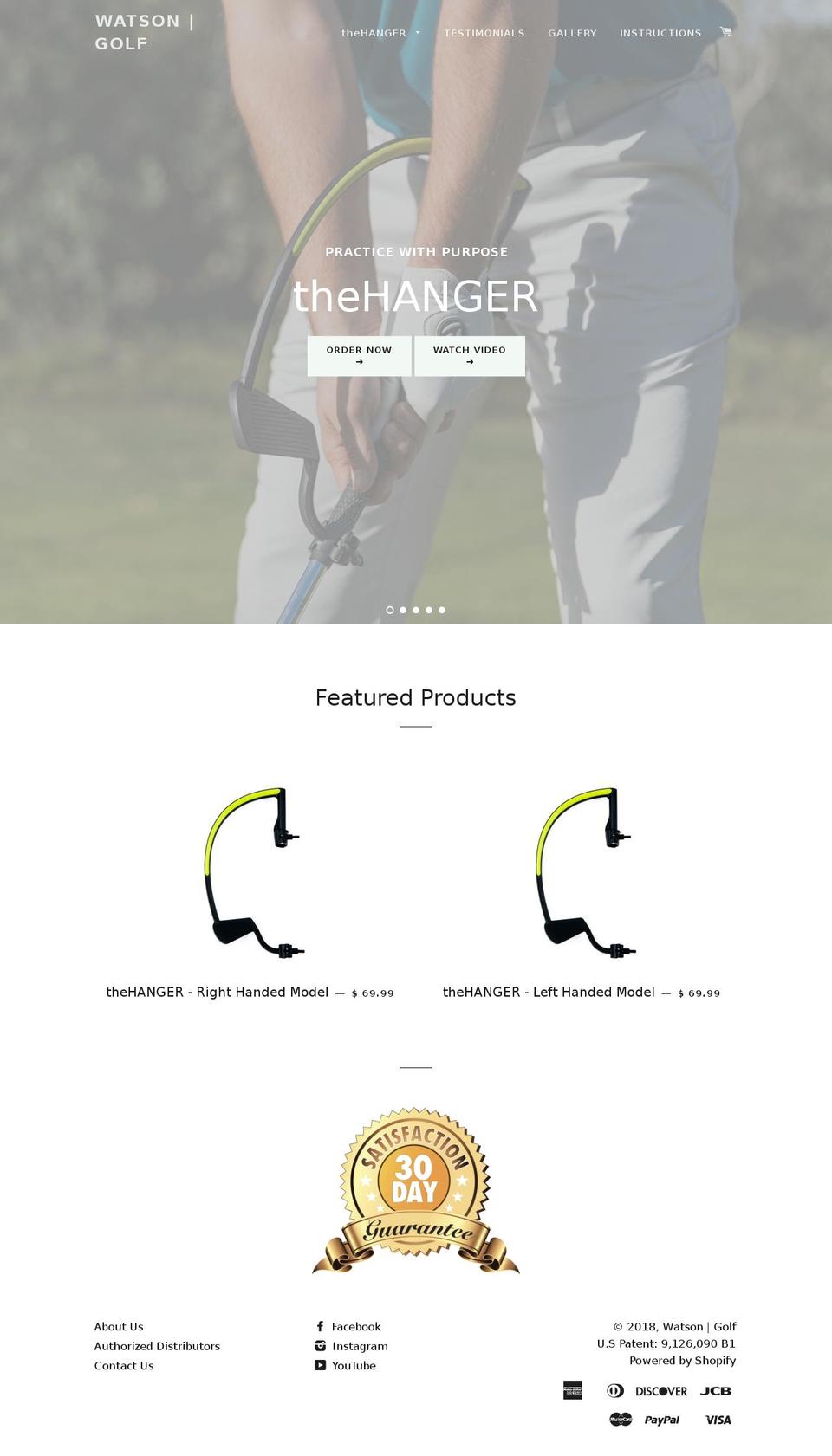 thehangergolf.com — Shopify storefront screenshot
