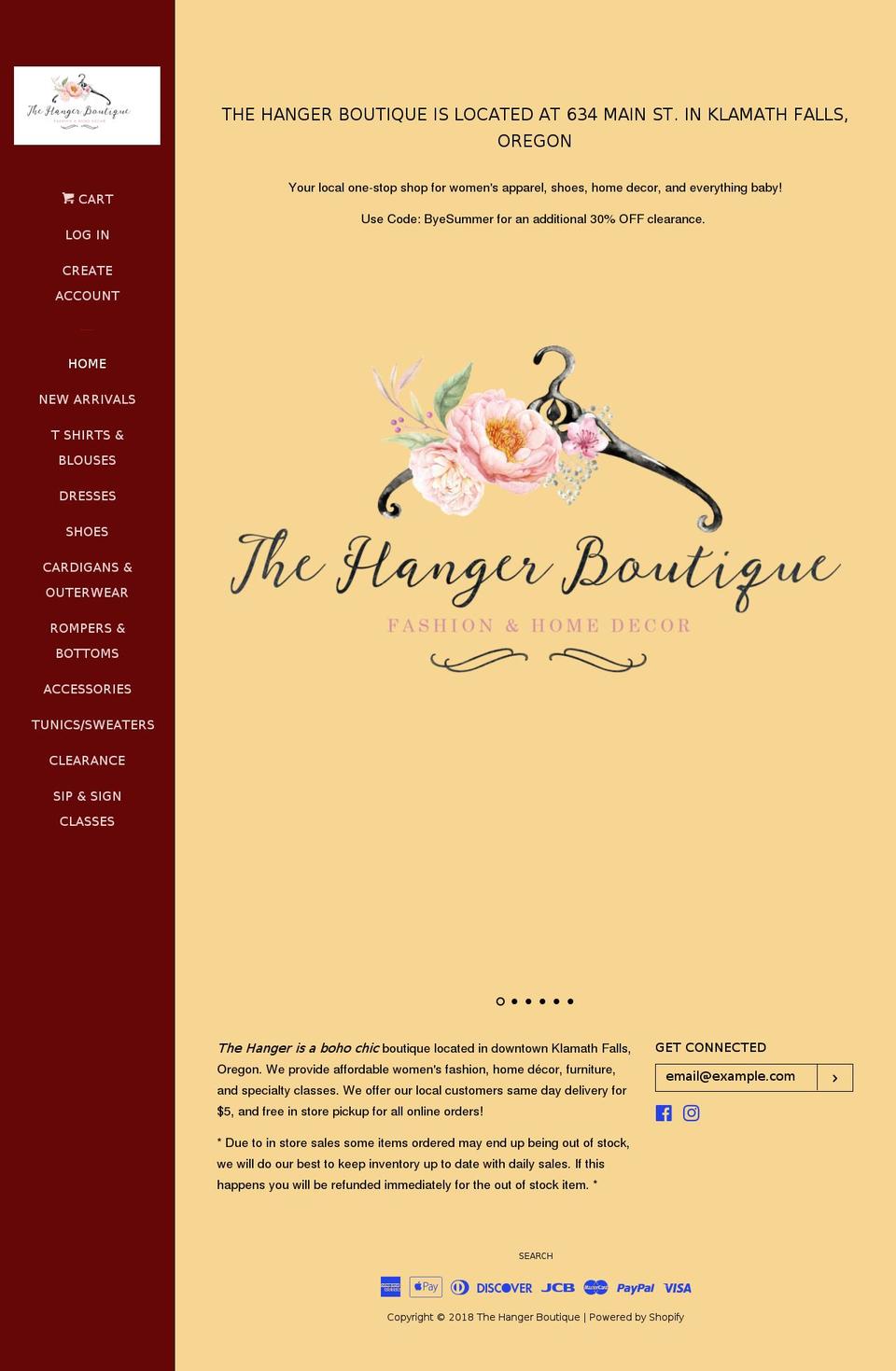 thehangerklamath.com — Shopify storefront screenshot
