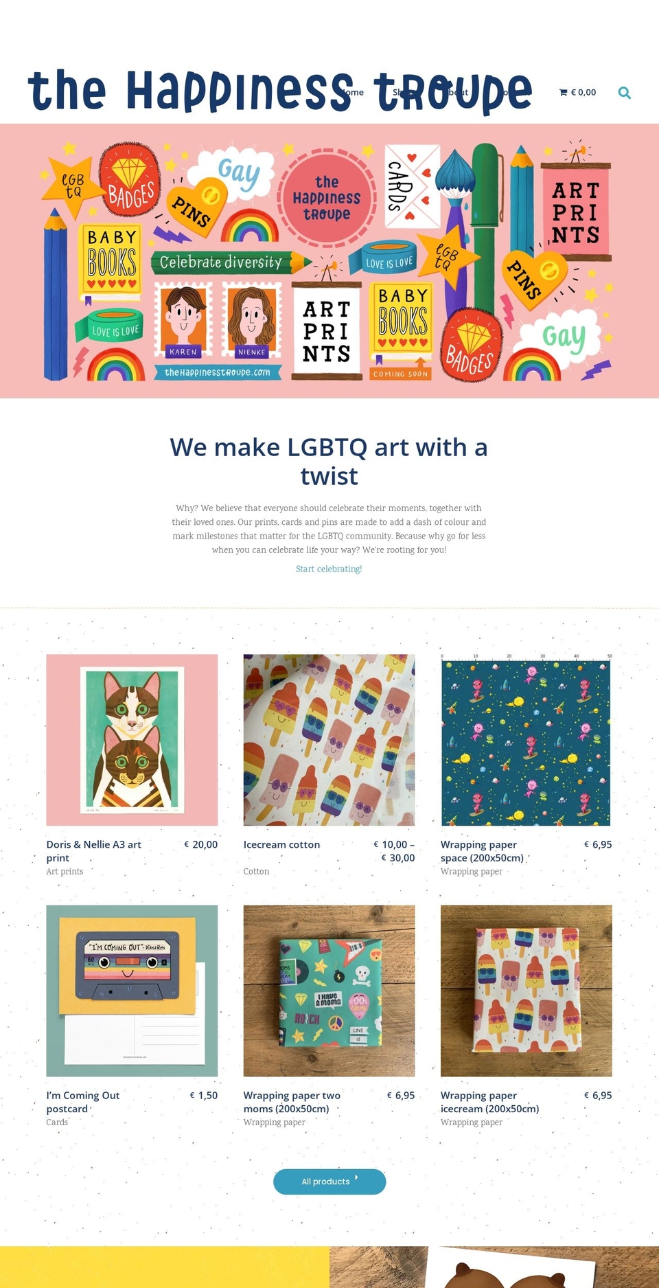 thehappinesstroupe.com — Shopify storefront screenshot