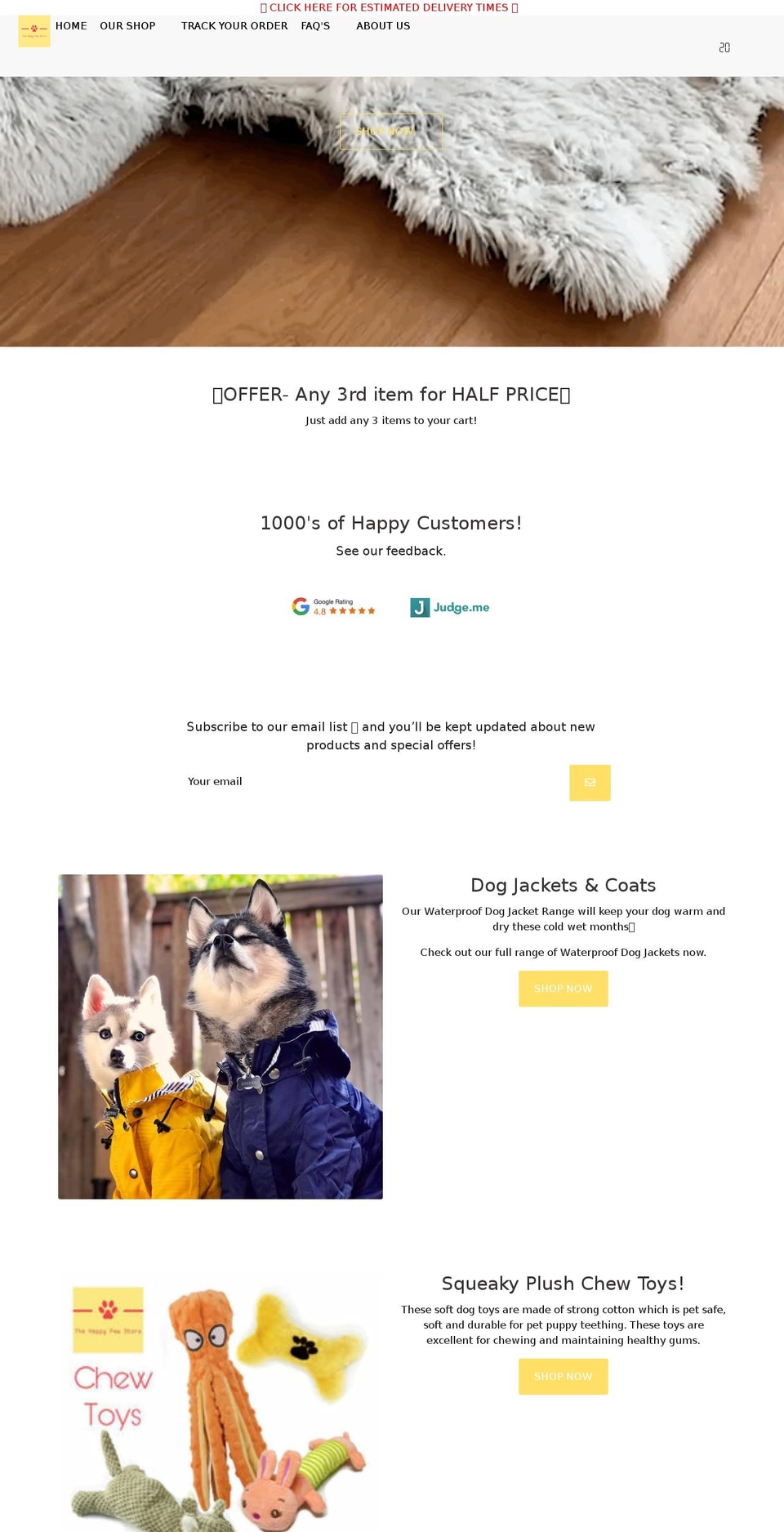 thehappypawstore.com shopify website screenshot